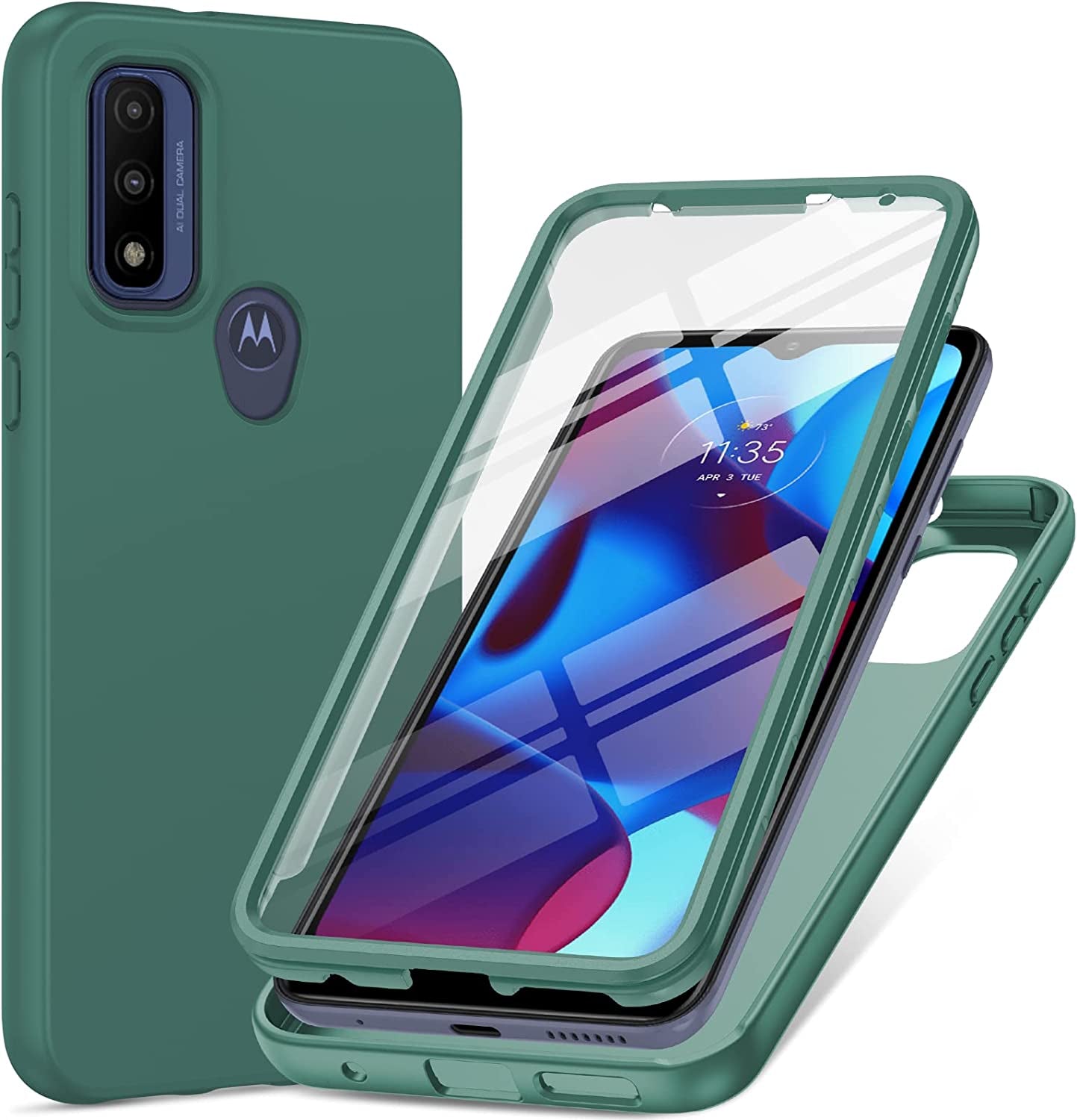 PUJUE for Motorola Moto-G Pure Phone Case: G Play 2023 | G Power 2022 Silicone Matte Case 360 Full Protection - Rugged Bumper Durable Shockproof Drop Protective TPU Cell Phone Cover Woman Men (Black)  PUJUE Dark Green  