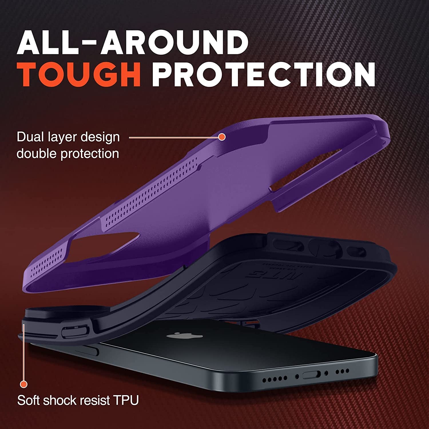 NTG Shockproof Designed for Iphone 13 Case [2 Layer Structure Protection] [Military Grade Anti-Drop] Lightweight Shockproof Protective Phone Case for Iphone 13 6.1 Inch, Dark Violet  NTG   