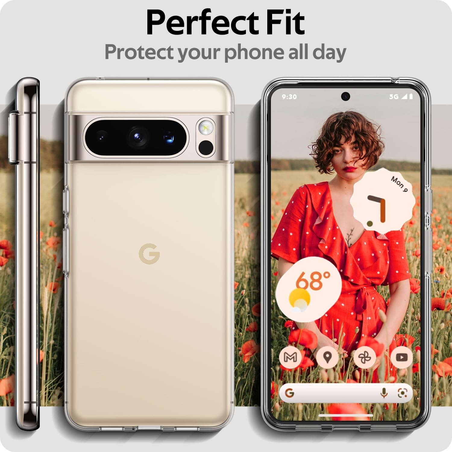 Aeska Clear Case for Google Pixel 8 Pro, Ultra [Slim Thin] Flexible Scratch Resistant Transparent TPU Shockproof Gel Rubber Soft Silicone Protective Phone Case Cover for Google Pixel 8 Pro (Clear)  Aeska   