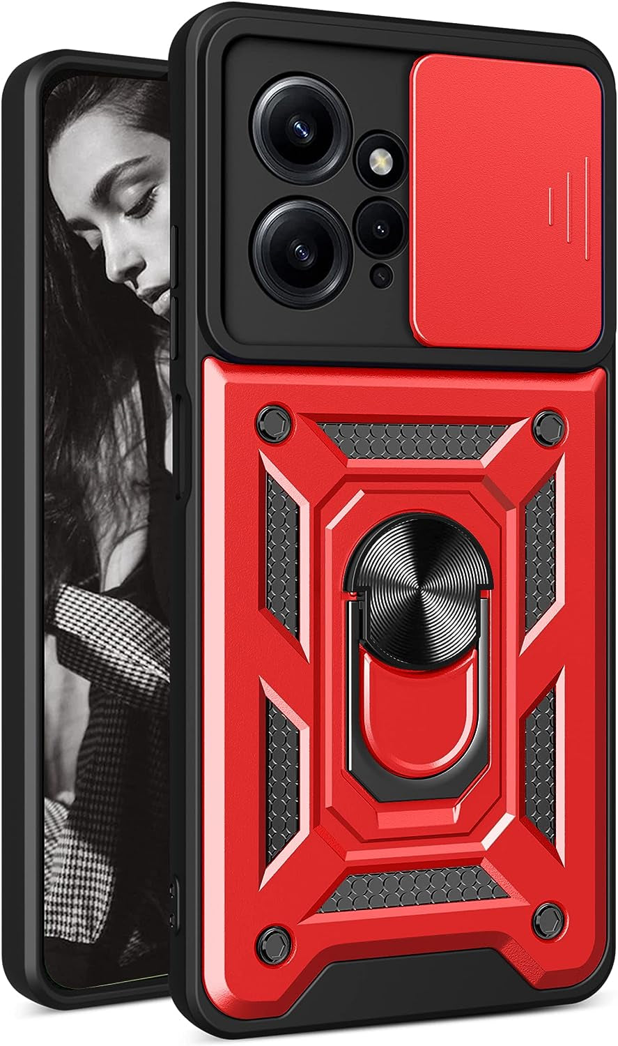 Tncavo Case for Xiaomi Redmi Note 12 4G with Camera Cover, Heavy Duty Rugged Shockproof Protection Phone Cases with Ring Kickstand Xiaomi Redmi Note 12 4G SJ Rose Gold  Tncavo Red Full 