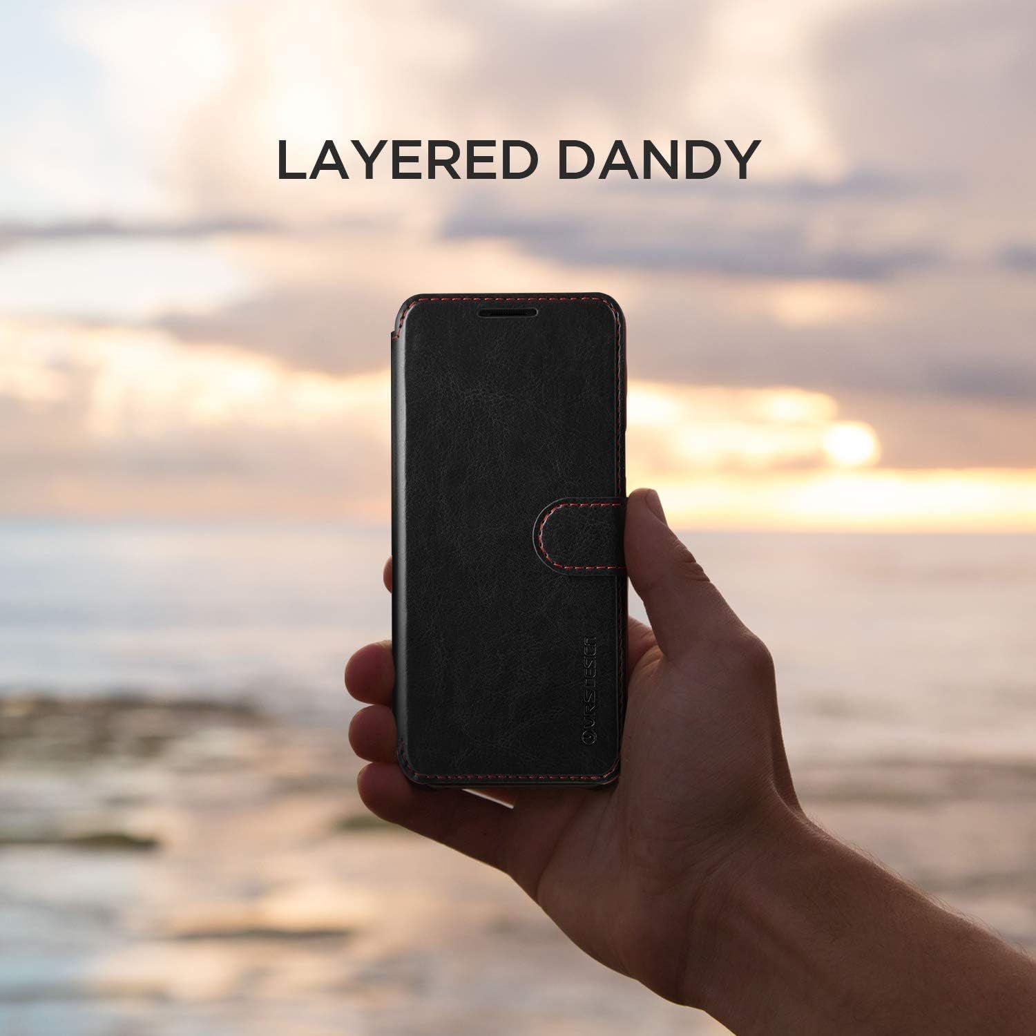 VRS DESIGN LG V40 Case, [Black] Drop Protection Cover Classy Slim Premium PU Leather Wallet [Layered Dandy] ID Credit Card Slot Holder Compatible with LG V40 (2018)  VRS DESIGN   