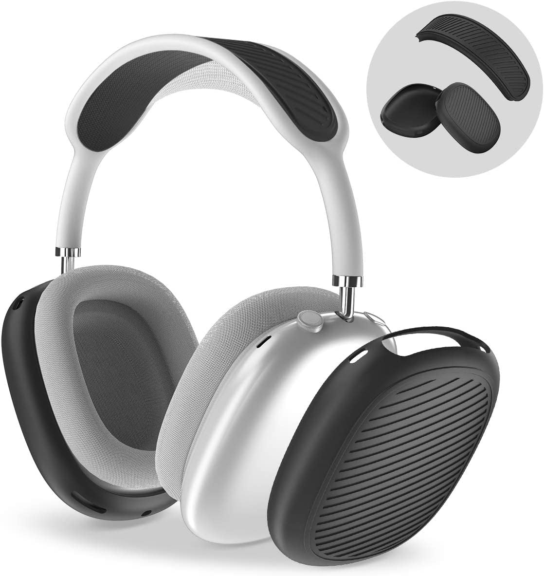 [2 Sets] Case for Airpods Max Ear Cups Cover & Headband Cover, Soft Silicone Anti-Scratch/Dust-Proof Earphone Earpad Cover & Headband Cushion for Apple Airpods Max - Airpods Max Accessories (Red)  WQNIDE Black  