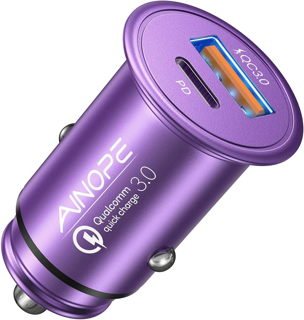 AINOPE USB C Car Charger 54W Iphone Car Charger Adapter [Mini&Metal] USB Car Charger Port PD36W&QC3.0 Cigarette Lighter Charger Fast Charging for Iphone 14 Pro Max plus 13 12 Samsung S23/22/21 Pixel  AINOPE Purple  
