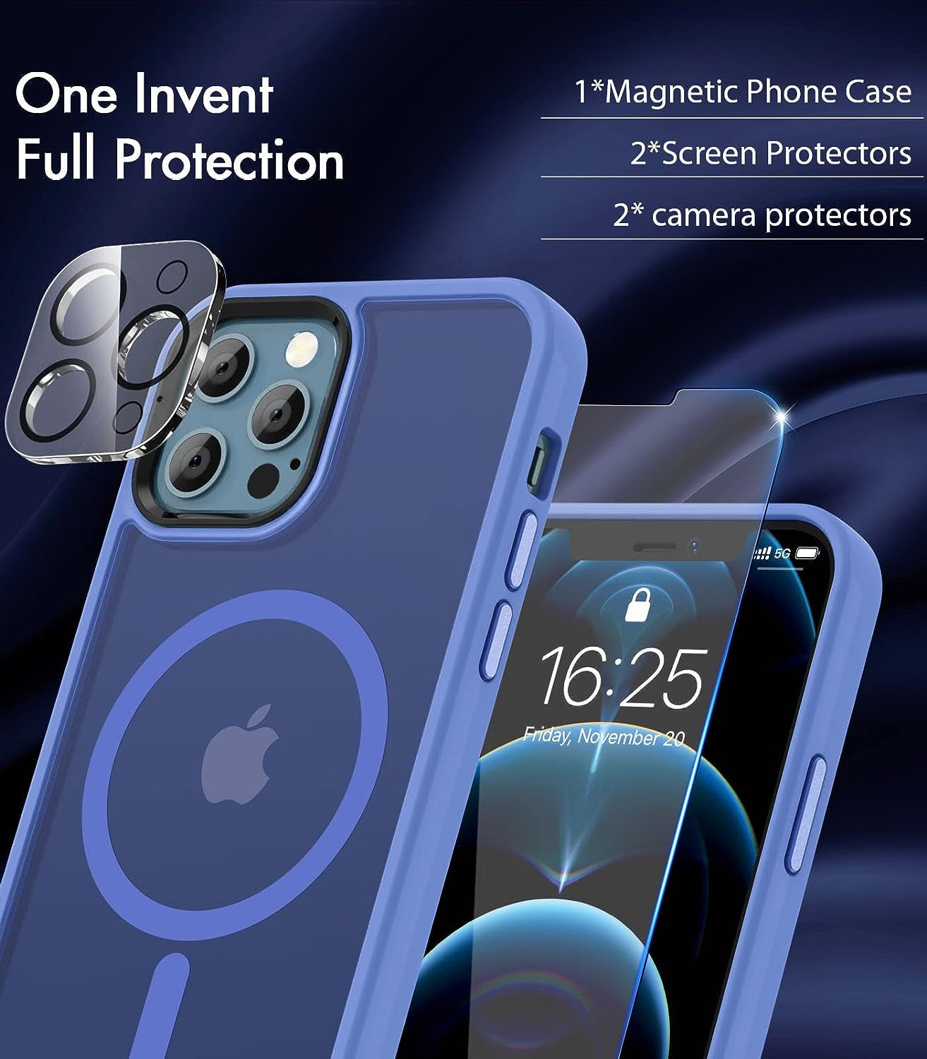 BOTOER [5 in 1 for Iphone 12 Case/Iphone 12 Pro Case,With 2 Pack Screen Protector + 2 Pack Camera Lens Protector, Ultra Thin Scratch Resistant Drop Mag-Safe Phone Case for Iphone 12/12 Pro,Blue A  BOTOER   