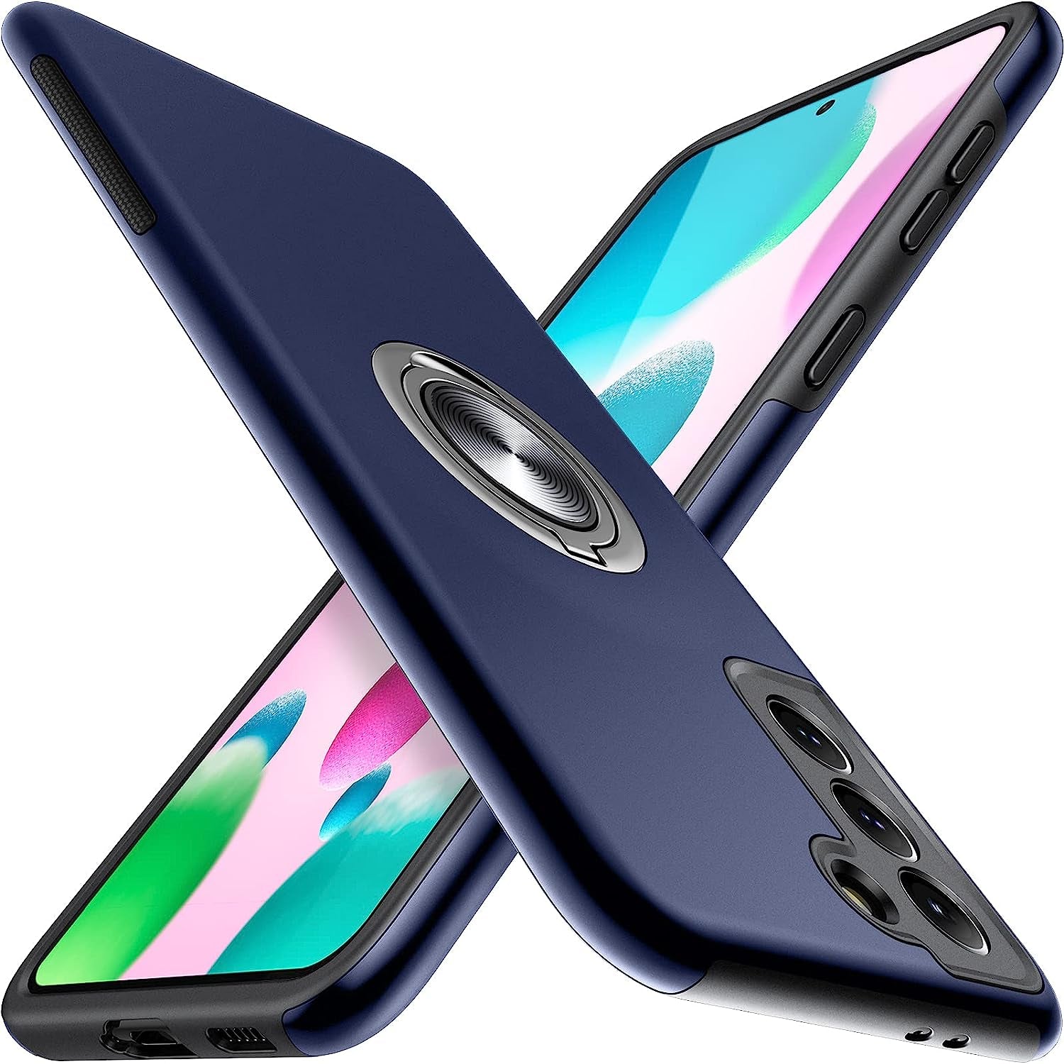 JAME Designed for Samsung Galaxy S21 Case (Not for S21 plus & S21 Ultra), Slim Tough Rugged Shockproof Protective Case with Metal Ring Kickstand for Samsung Galaxy S21 6.2 Inch, Pink  JAME Blue  