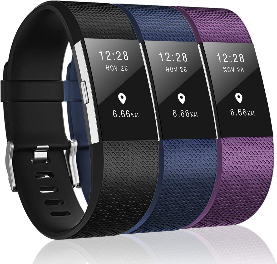 3 Pack Bands Compatible with Fitbit Charge 2, Classic & Special Edition Replacement Bands for Fitbit Charge 2, Women Men  OYODSS Black/Navy Blue/Plum Small( 5.5"-6.7" ) 