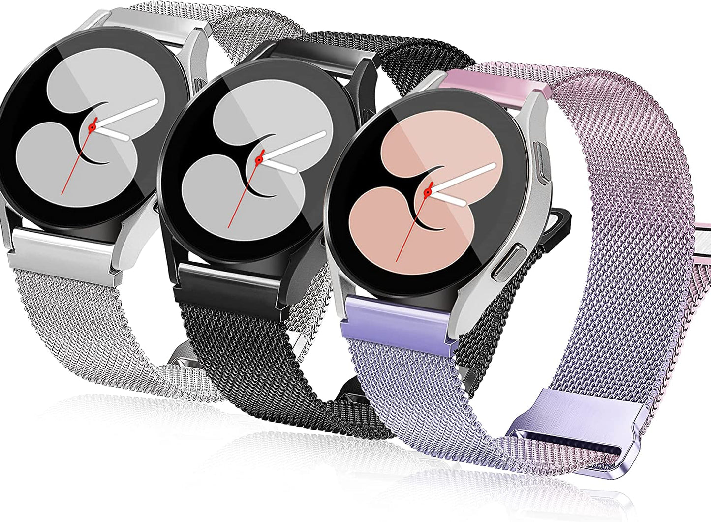 3 Packs Upgrade Double Magnetic Galaxy Watch 5/4 Band, Mesh Loop 20Mm Breathable & Comfortable Band, Compatible with Samsung Watch 5 Band/Galaxy Watch 4 Band/Watch 5 Pro Band/Active 2/ Watch 3 41Mm  YGTIECS Black & Silver & Gradient Color (2 Magnets Clasp) 20mm 