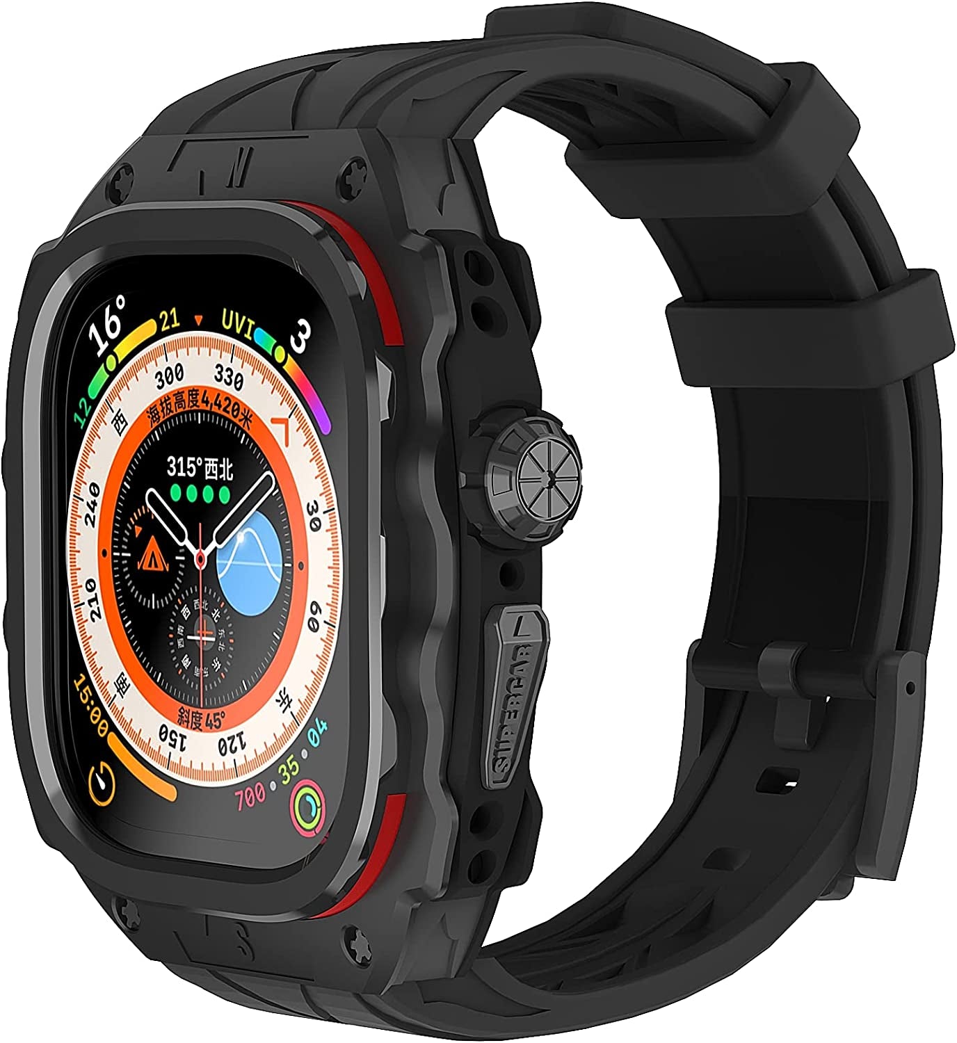 Luxury Metal Case for Apple Watch Ultra 49Mm Band with Cover Heavy Duty Rugged Case Silicon Strap for Men Full Protective Cover  GLuYuan Black Warrior  
