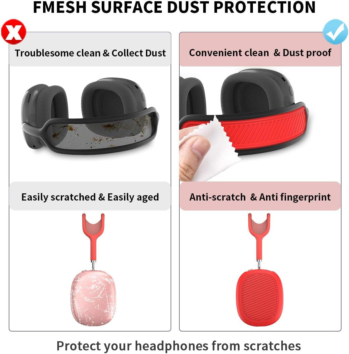 [2 Sets] Case for Airpods Max Ear Cups Cover & Headband Cover, Soft Silicone Anti-Scratch/Dust-Proof Earphone Earpad Cover & Headband Cushion for Apple Airpods Max - Airpods Max Accessories (Red)  WQNIDE   