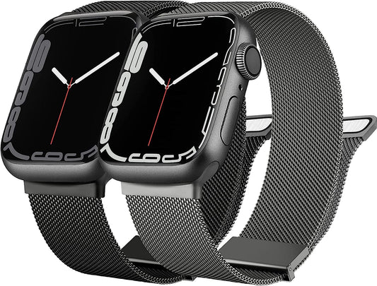 [2 PACK] Metal Stainless Steel Bands Compatible with Apple Watch Bands Series 8 7 6 5 4 3 2 1 SE 41Mm 40Mm 38Mm 42Mm 44Mm 45Mm, Mesh Loop Magnetic Milanese Strap for Iwatch Bands Women Men  Amzpas   