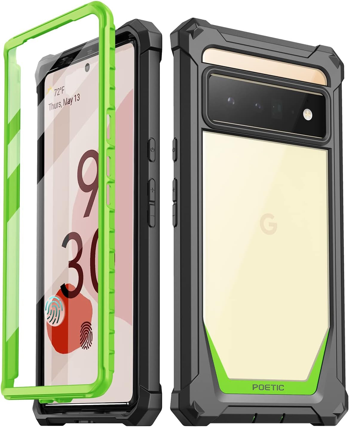 Poetic Guardian Case Designed for Google Pixel 6 Pro 5G, Built-In Screen Protector Work with Fingerprint ID, Full Body Hybrid Shockproof Bumper Cover Case, Green/Clear  Poetic   