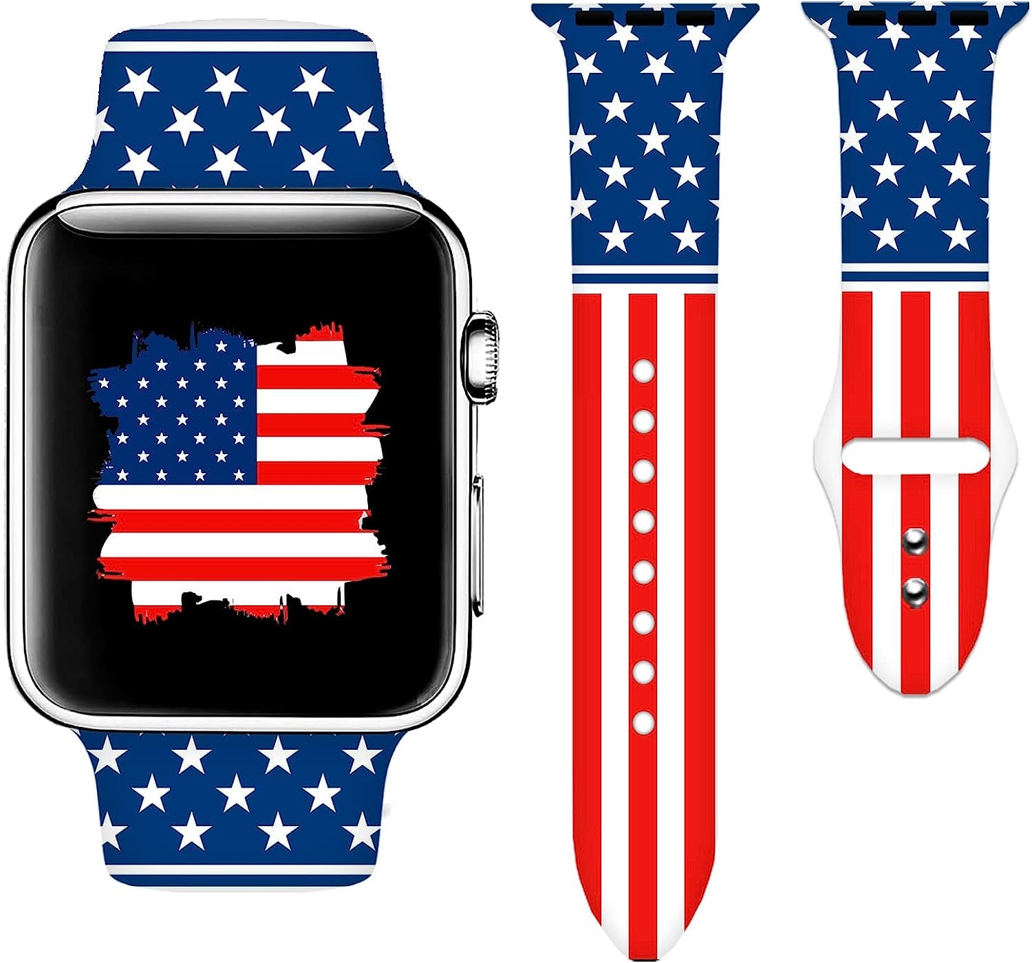 Sport Watch Band Compatible with Apple Watch 38Mm 40Mm 41Mm 42Mm 44Mm 45Mm for Women Men,Adjustable Replaceable Soft Silicone Smartwatch Straps for Iwatch Series SE 7 6 5 4 3 2 1  JOJGOEHO 4th of july American Patriotic Flag 2 38mm/40mm/41mm (M/L) 