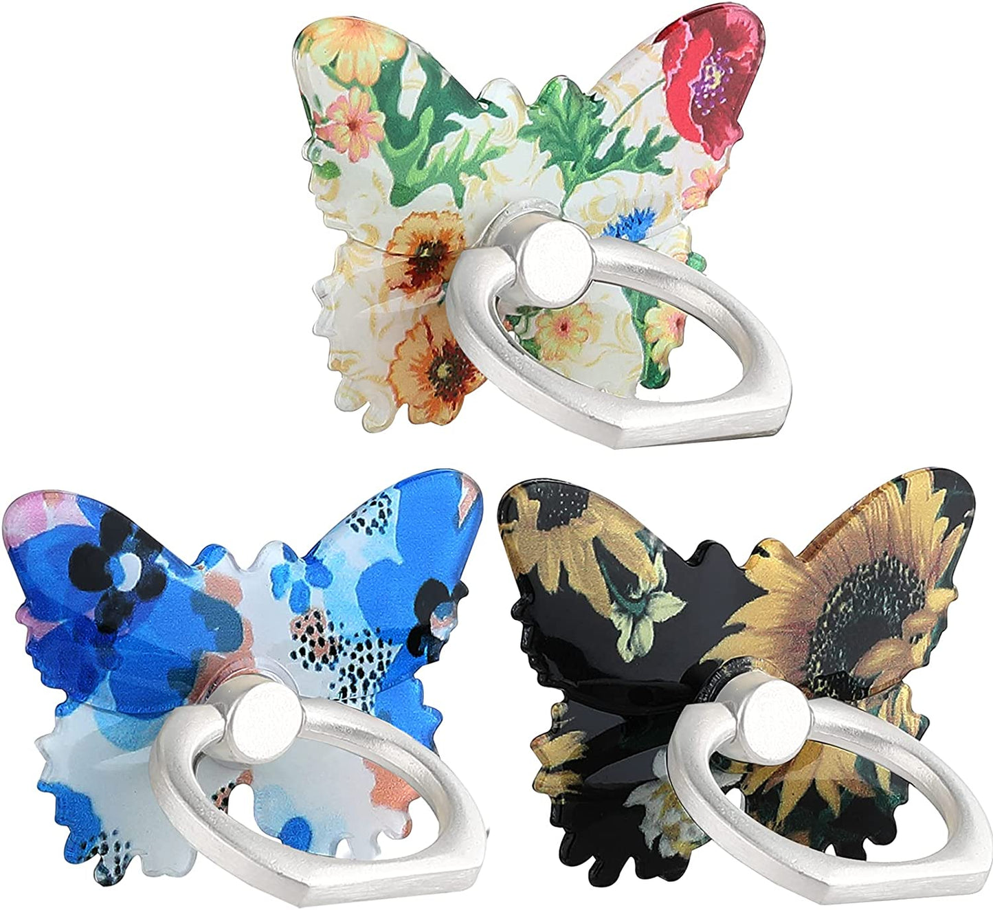 LSL Cute Butterfly Cell Phone Ring Holder 360°Rotation Metal Finger Stand Kickstand Universal Compatible with Iphone Samsung Galaxy LG Google Pixel Ipad Three Pack Pink Blue Purple Pretty Butterfly  LSL Sunflower Floral Butterfly  