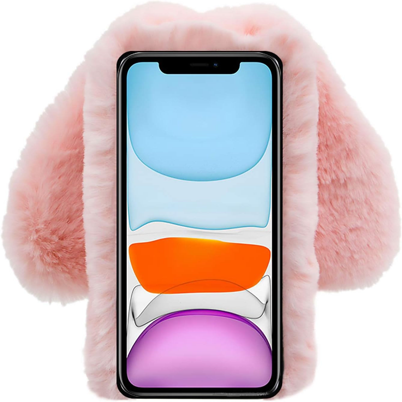 LCHDA Rabbit Case for Oneplus Nord N200 5G, Cute 3D Bunny Ears Soft Furry Hairball Fuzzy Warm Winter Faux Fur Plush Fluffy Flexible TPU Bumper Women Girls Protective Skin Cover - Pink  LCHDA   