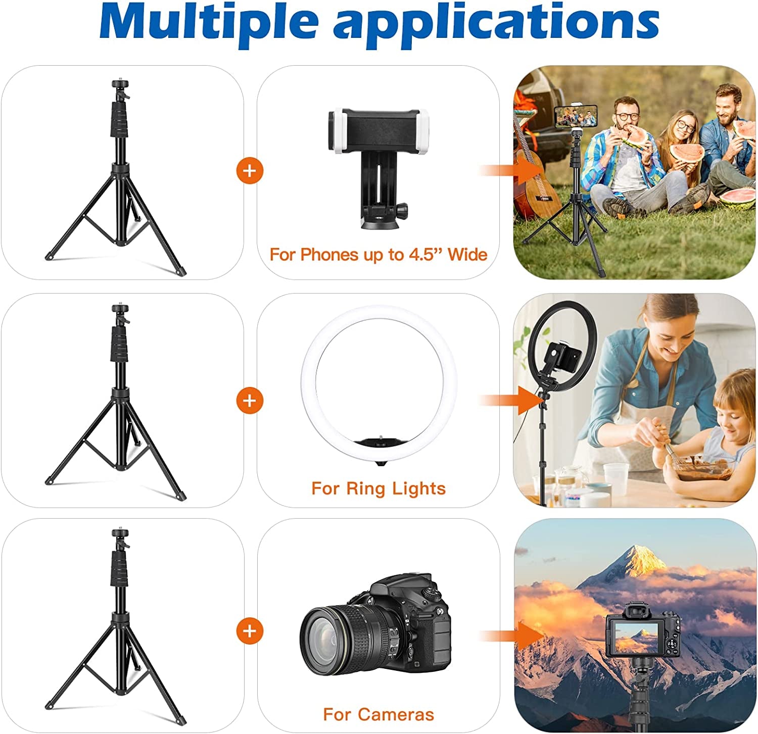 Aureday 12'' Selfie Ring Light with 62'' Tripod Stand and Phone Holder, LED Lighting with Phone Stand for Video Recording, Compatible with Cell Phones and Cameras  Aureday   