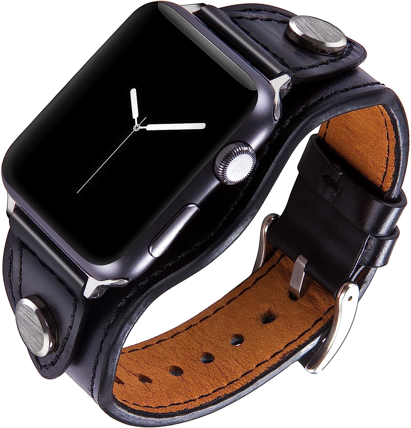 Vikoros Leather Cuff Bracelet Compatible with Apple Watch Band Iwatch Series 8 7 6 5 4 3 2 1 SE Ultra 38Mm 40Mm 41Mm 44Mm 42Mm 45Mm 49Mm for Men Women, Vintage Western Luxury Designer Leather Strap with Stainless Buckle  Vikoros Black 42/44/45/49mm 