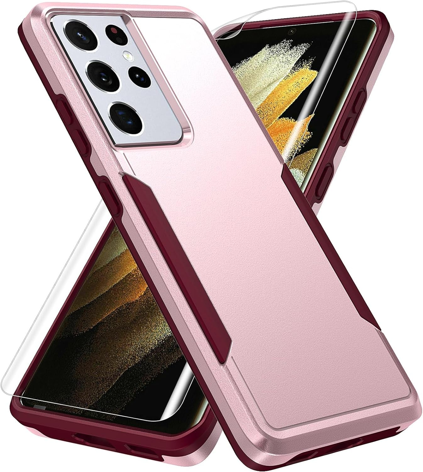 For Samsung Galaxy S21 Ultra Case, S21 Ultra Case with Screen Protector,[Military Grade Drop Tested] Heavy-Duty Tough Rugged Shockproof Protective Phone Case for Galaxy S21 Ultra 6.8 Inch (Blue)  BOYOSS Pink  