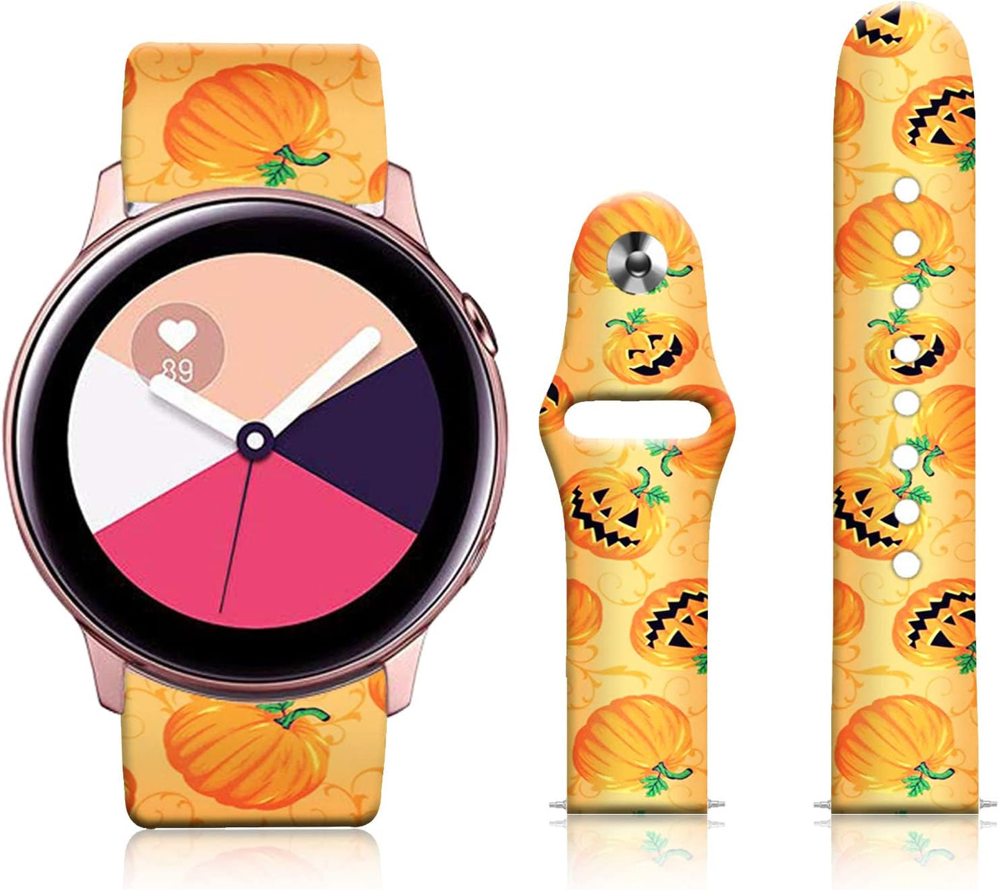 20MM Silicone Sport Bands Compatible for Samsung Galaxy Watch 4 40Mm 44Mm/Classic 42Mm 46Mm/Watch 3 41Mm, Active 2 Watch Bands /Gear S2, FTFCASE Turquoise Pattern Strap for Women Men Girls  FTFCASE Halloween Pumpkin  