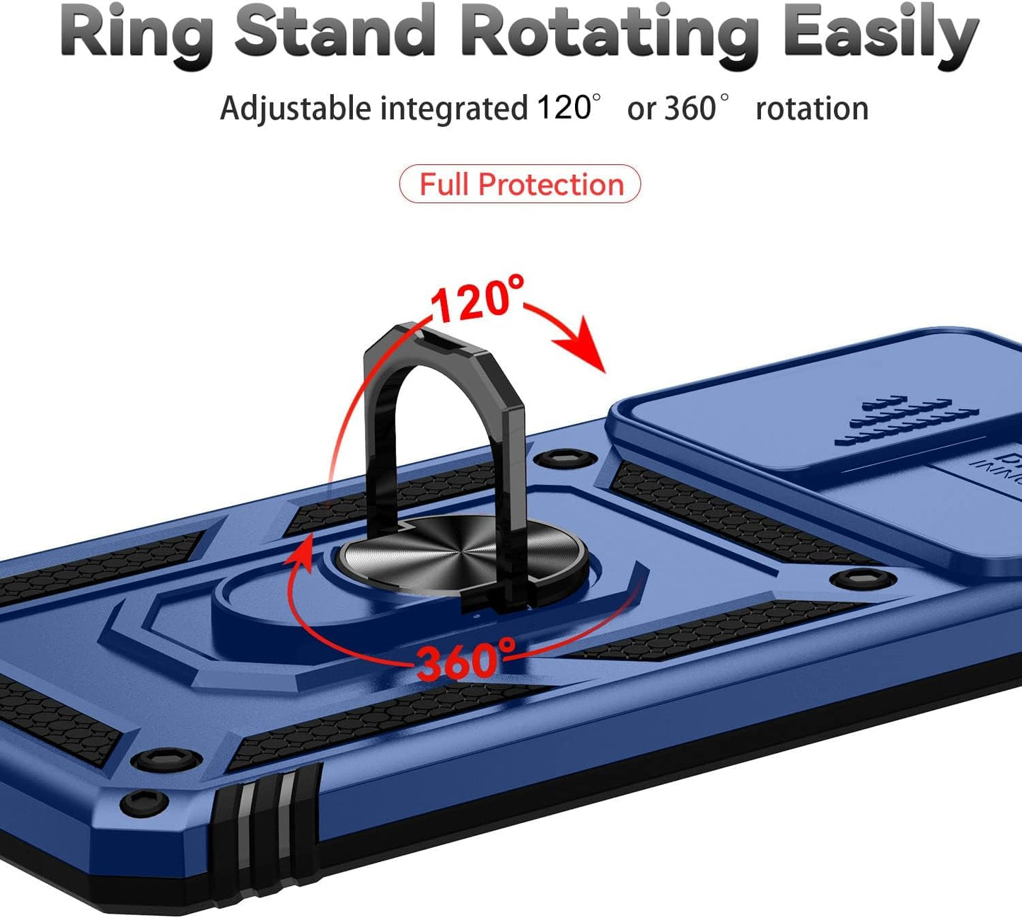 Samsung Galaxy A53 5G Case Built in Slide Camera Lens Cover and Screen Protector,Heavy Duty Shockproof Full Body Protective Phone Cover,Built in Finger Ring Stable Holder Kickstand,2022 Blue  Janmitta   