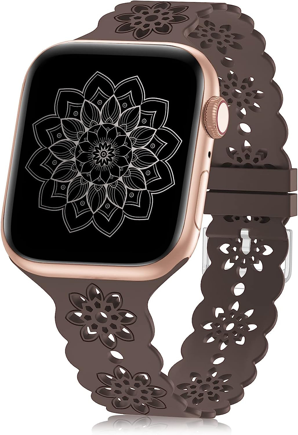 Floral Silicone Band Compatible with Apple Watch Bands 38Mm 40Mm 42Mm 44Mm 41Mm 45Mm 49Mm Women Men, Slim Hollow-Out Design Wristbands Soft Sport Breathable Watch Bands for Iwatch Ultra SE Series 8/7/6/5/4/3/2/1  Wewatri Auburn 38mm/40mm/41mm 