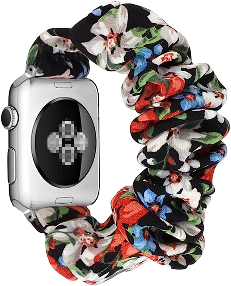 Tomcrazy Scrunchie Elastic Watchband for Apple Watch Band Series 8 7 6 5 4 3 2 1 SE Ultra, Watch Band for Iwatch 49Mm 45Mm 41Mm 38Mm 40Mm 42Mm 44Mm Strap Bracelet  Ruidou Technology Co Ltd Floral red black 41mm/40mm/38mm 