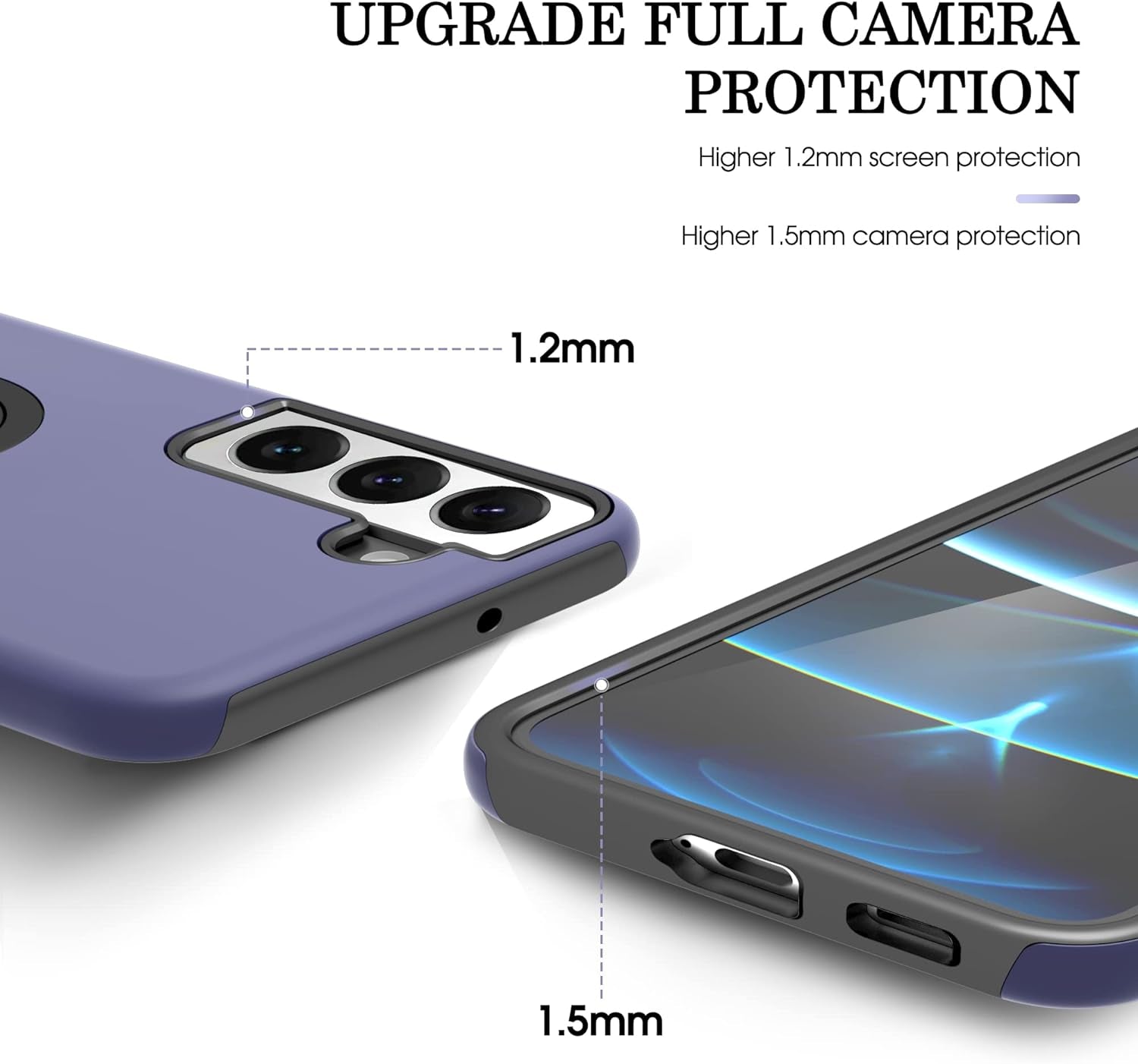 Compatible with Samsung Galaxy S22 plus Case, S22 plus Case with HD Screen Protector with Slide Camera Cover, 360°Rotation Ring Kickstand [Military Grade] Case for Galaxy S22+/S22 plus （Blue  Gritup   