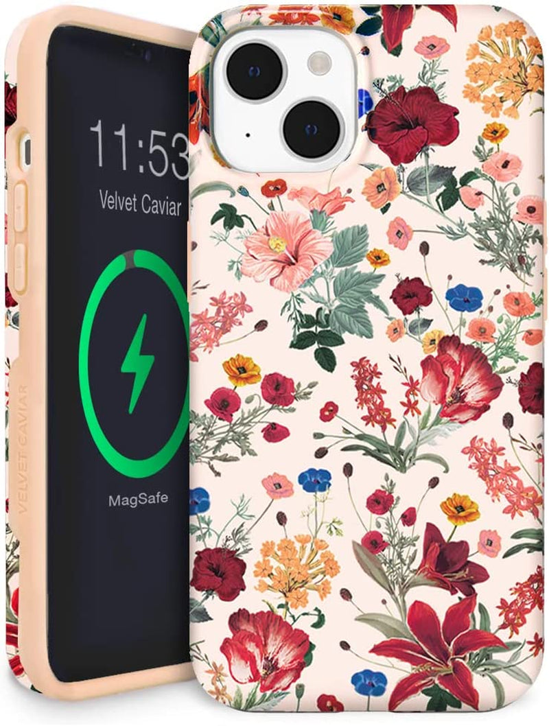 Velvet Caviar Designed for Iphone 14 Case for Women [10Ft Drop Tested] Compatible with Magsafe - Cute Magnetic Phone Cover - Protective Microfiber Lining (Holographic Blue Marble)  Velvet Caviar Nude Vintage Floral iPhone 14 Plus 