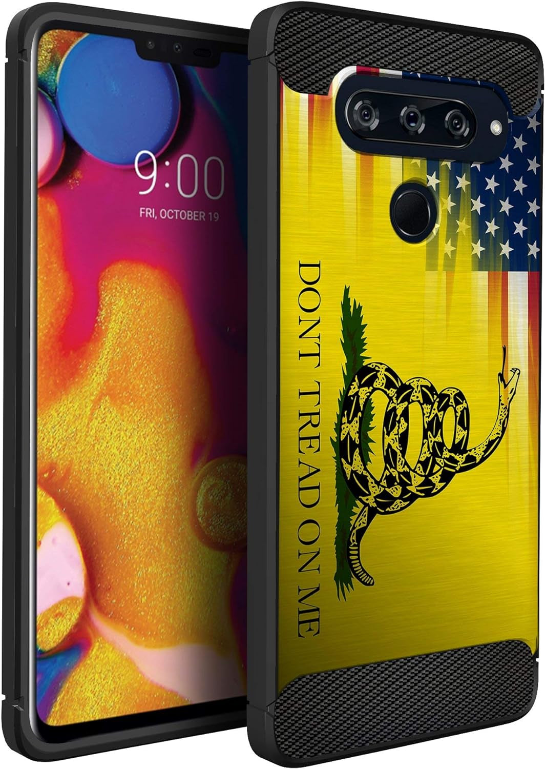 Casesondeck Case Compatible with LG V40 Thinq - Soft Fitted Flexible TPU Cover Shock Protection (Blue Future Skull)  CasesonDeck Dont Tread On Me  