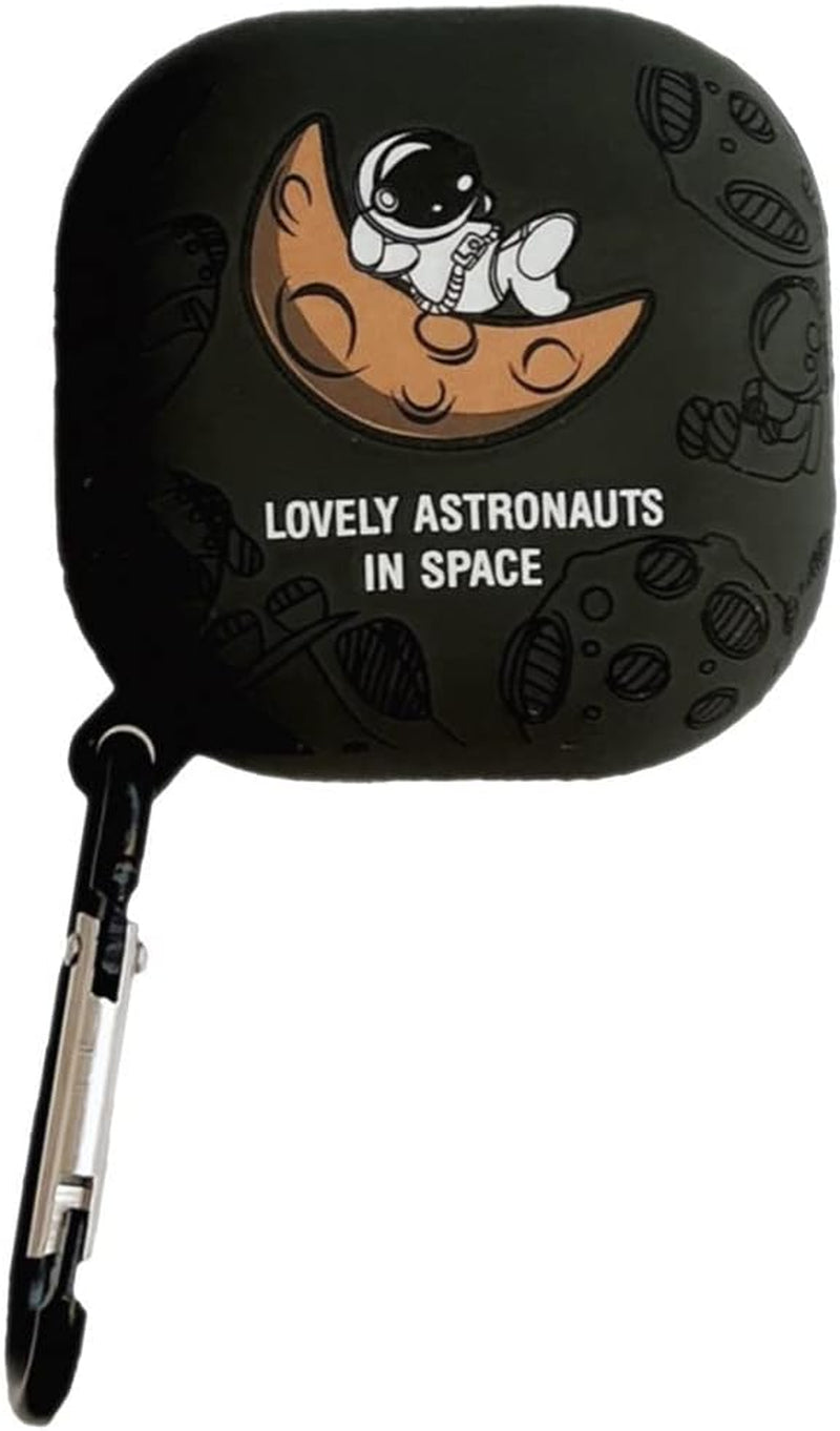 2 Pack Cute Lovely Design Astronaut Style Soft Silicone Protective Case Cover Compatible with Samsung Galaxy Buds 2/Galaxy Buds Pro/Galaxy Buds Live Earphone, Skin Sleeve with Key Chain (Black+White)  DAYJOY   