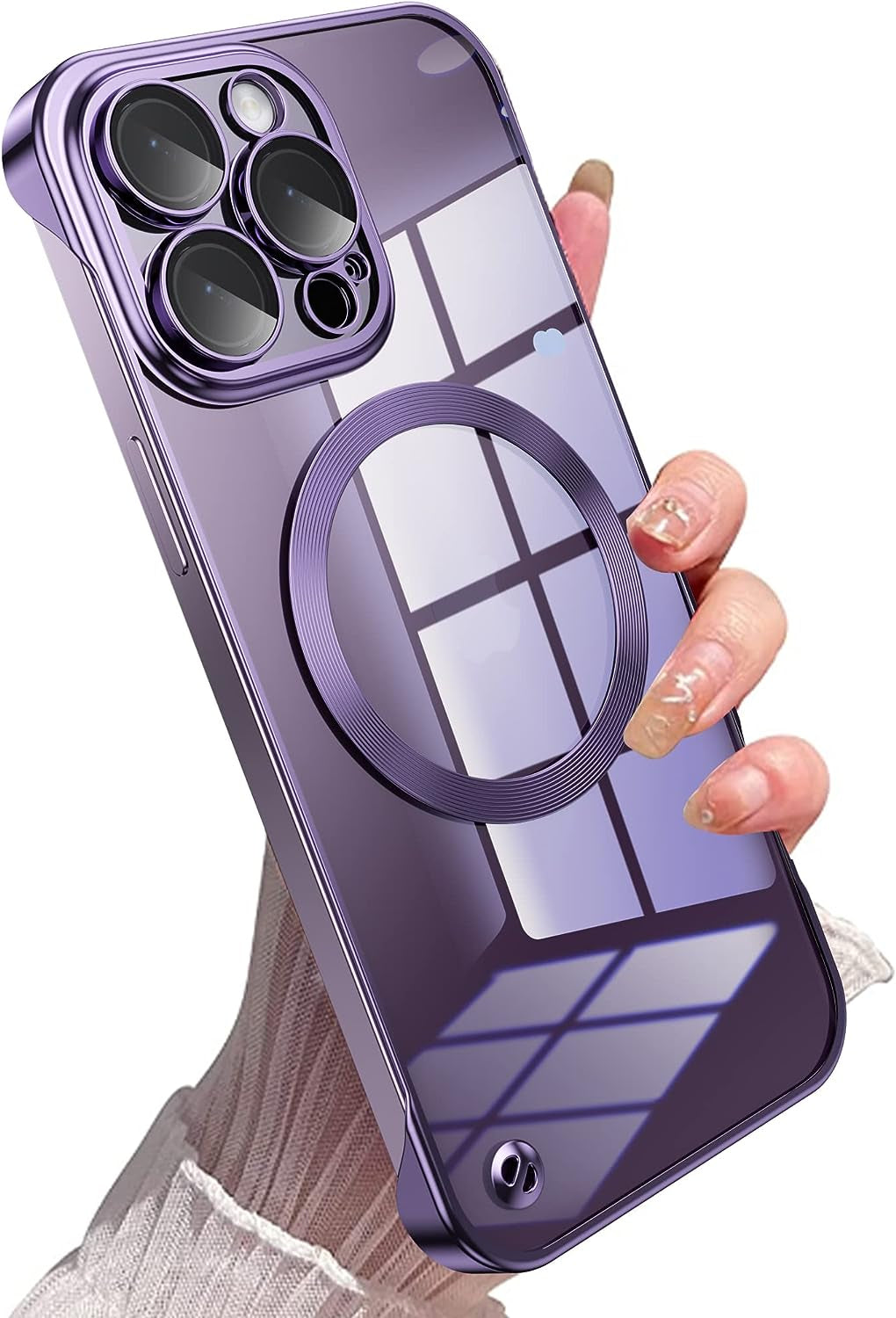 Hoerrye Magnetic Slim Fit Case for Iphone 14 Pro Max Ultra Thin Case with Full Camera Lens Protector [Compatible with Magsafe][No.1 Strong Magnetic] Frameless Phone Protective Cover,Black  Hoerrye Purple-Clear  