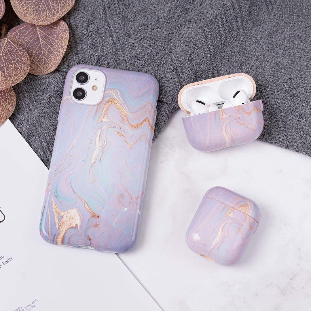ZARLLUIT Purple Marbled Airpods Case - Airpods 2/1 Marble Decals Case, Water Paste Process Soft Flexible TPU Purple Marble Protective Cover for Apple Airpods 2/1- Only Airpod Case in Box  ZARLLUIT iPhone 11  