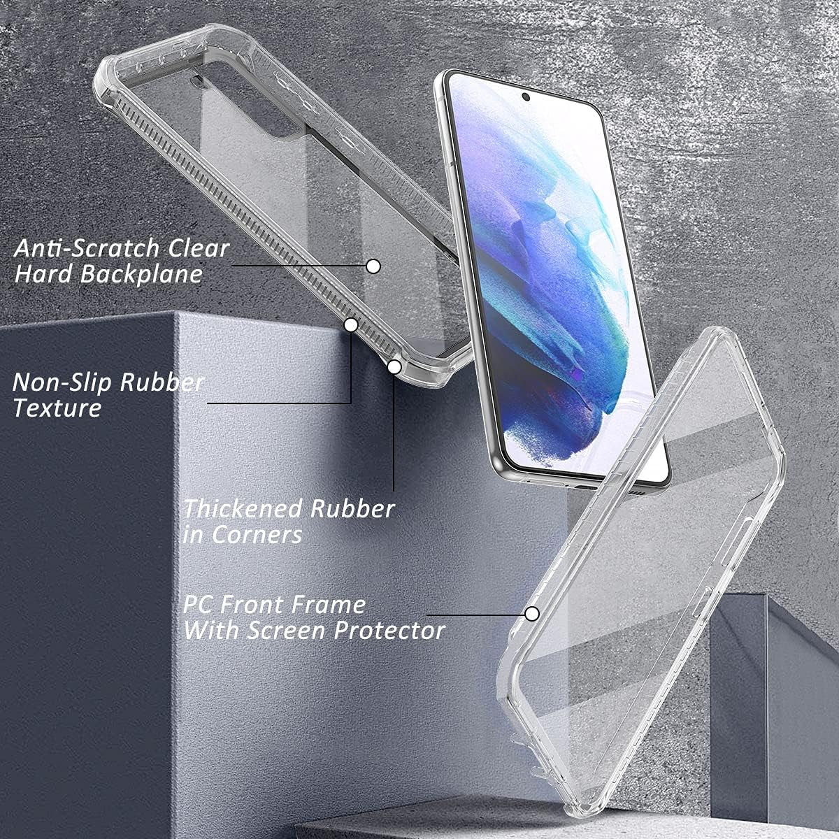 Dexnor Compatible with Samsung Galaxy S21 plus Case with Screen Protector Clear Back Cover Rugged 360 Full Body Protective Shockproof Dual Layer Defender Heavy Duty 2 in 1 Bumper for Women/Men - Gray  Dexnor   