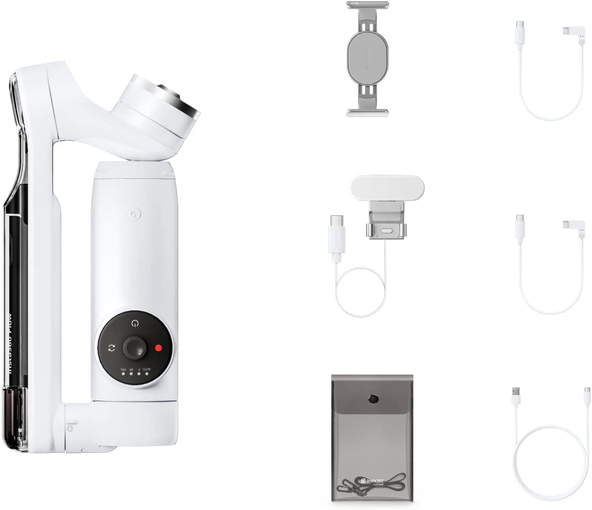 Insta360 Flow - Ai-Powered Smartphone Stabilizer, Auto Tracking Phone Gimbal, 3-Axis Stabilization, Built-In Selfie Stick & Tripod, Portable & Foldable, Youtube Tiktok Video, Stone Gray  Insta360 Summit White-Creator Kit  