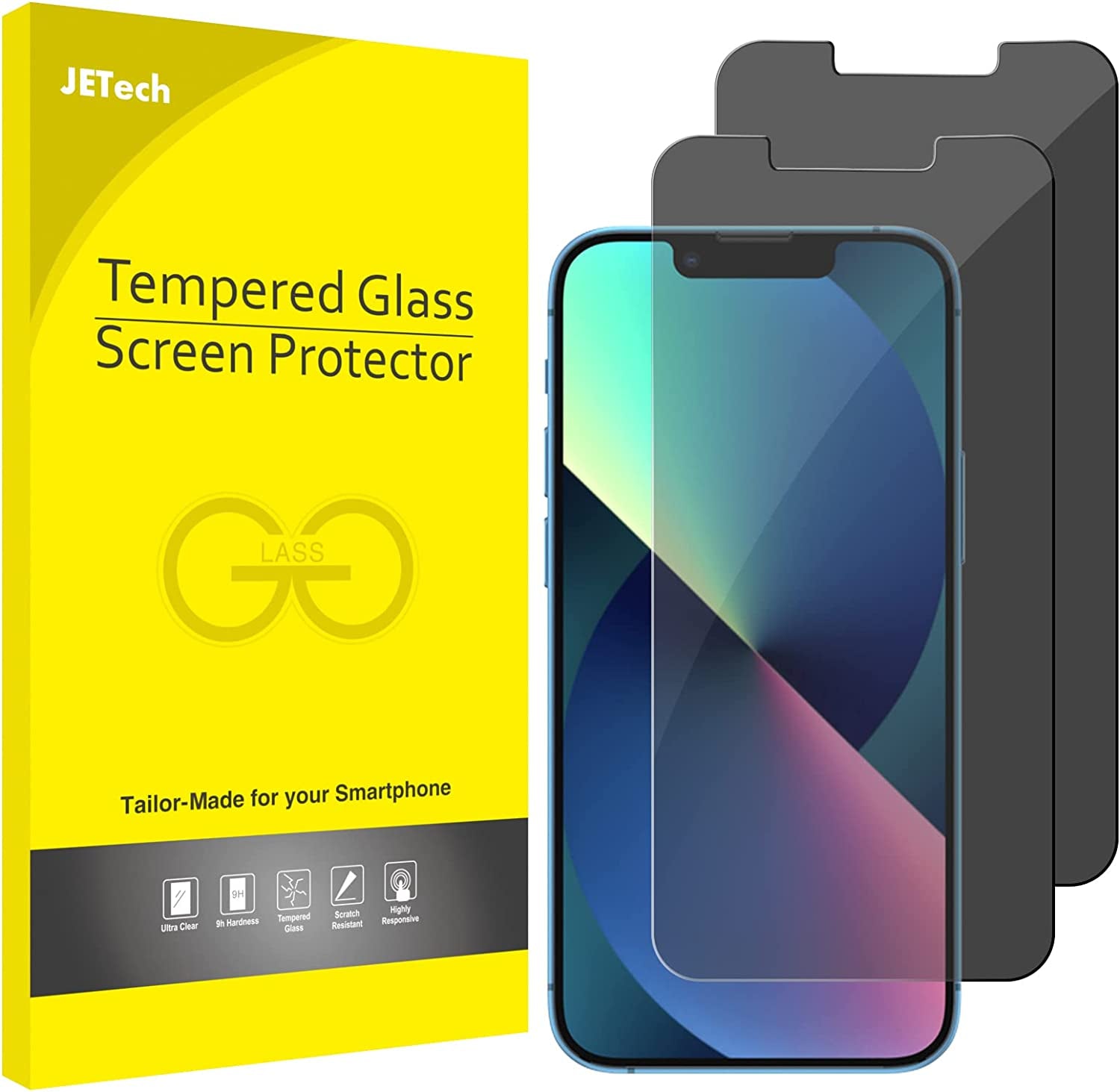 Jetech Privacy Screen Protector for Iphone 13/13 Pro 6.1-Inch, anti Spy Tempered Glass Film, 2-Pack  JETech   