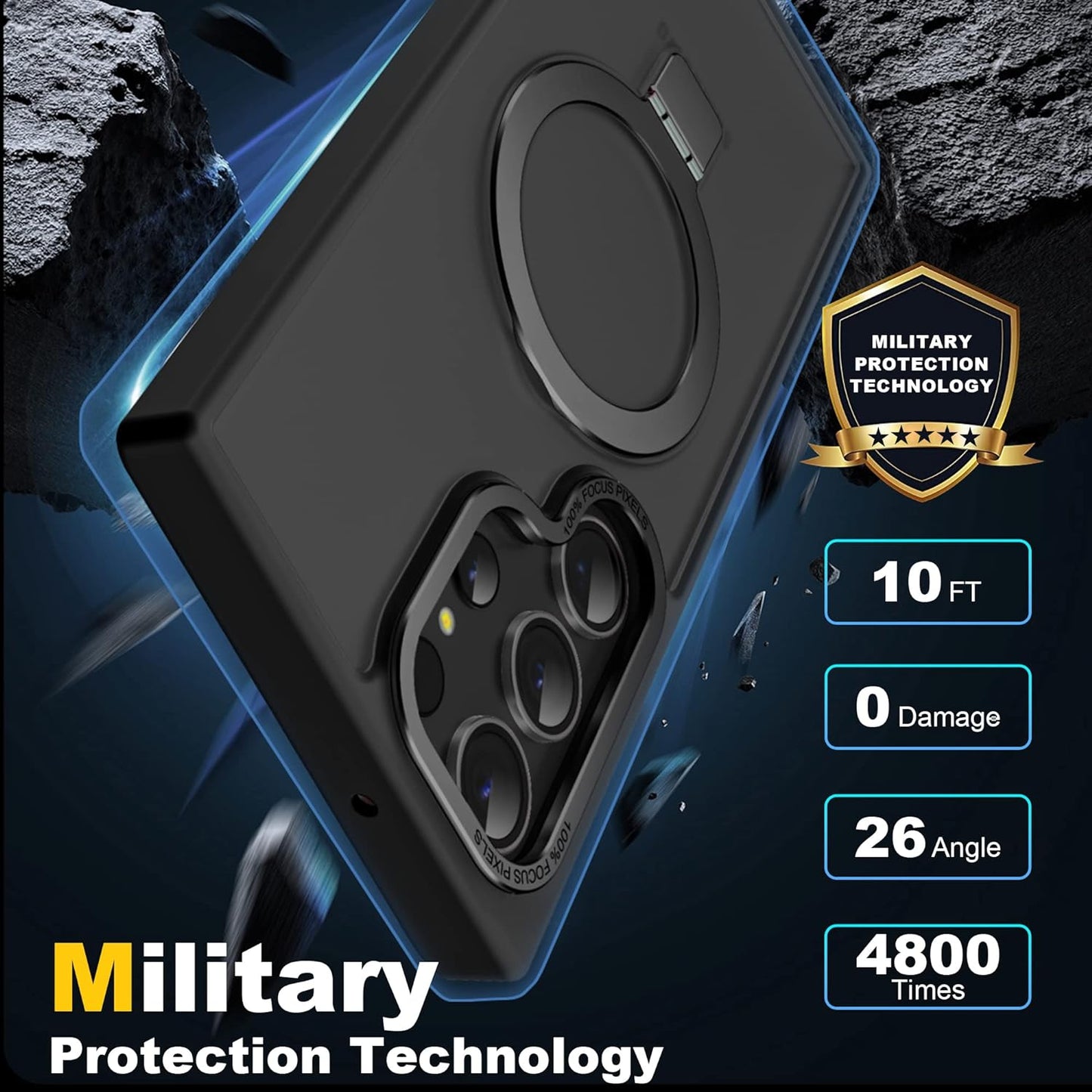 Cyberowl for Samsung Galaxy S23 Ultra Case with [3 in 1] Magnetic-Ring Stand, Military-Grade Drop Protection Translucent Matte Case for Women Men, Black  Cyberowl   