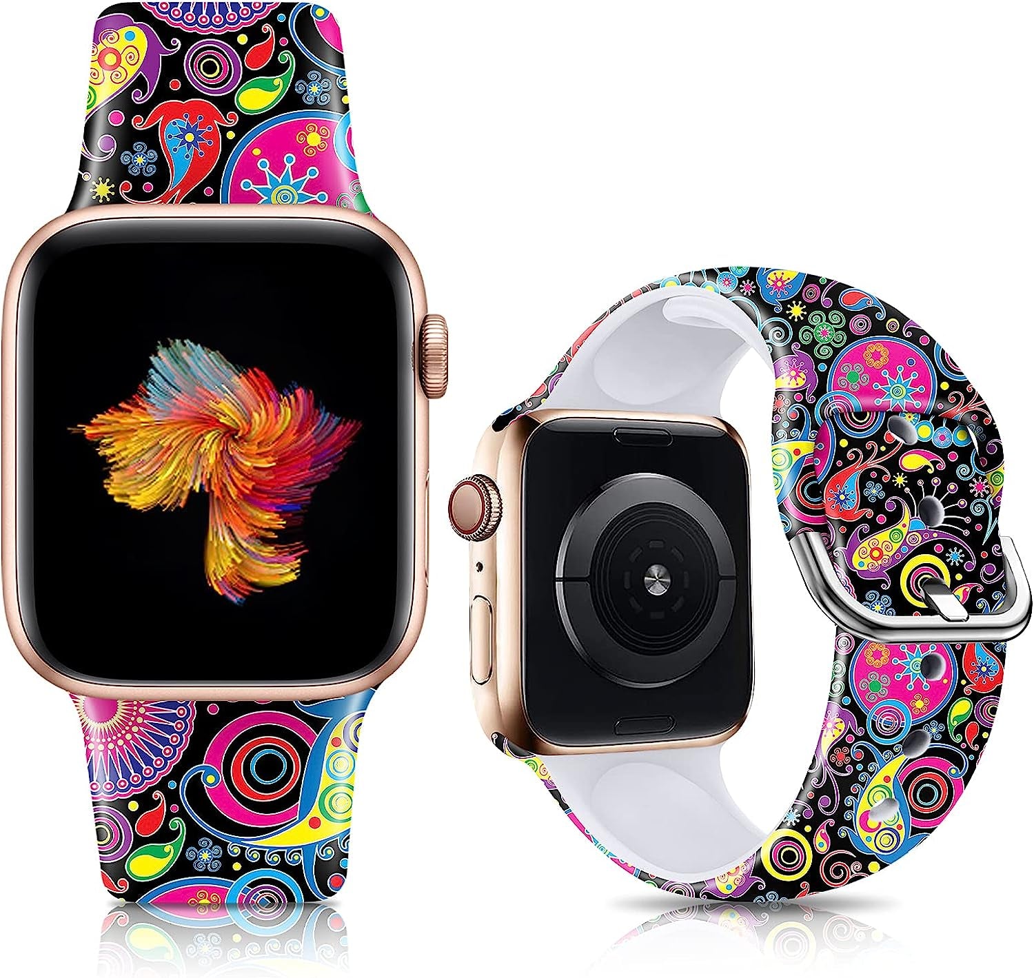 IKANFI Bands Compatible with Apple Watch Band 38Mm 40Mm 41Mm 42Mm 44Mm 45Mm for Women Men Silicone Floral Pattern Printed Band Strap for Iwatch Band SE Series 7 6 5 4 3 2 1 Wristband  IKANFI Jellyfish 42mm/44mm/45mm M/L 