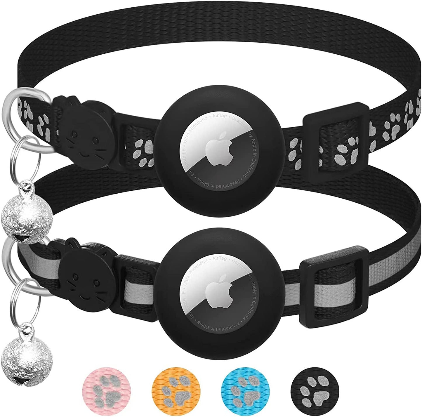2Pack Airtag Cat Collar Breakaway with Bell,Reflective Kitten Collar with Apple Airtag Cat Collar Holder,Adjustable 7-12In,Safety Buckle for Girl Boy Cats,Pet Supplies,Accessories,Gifts (Pink)  LAFAYI Black  