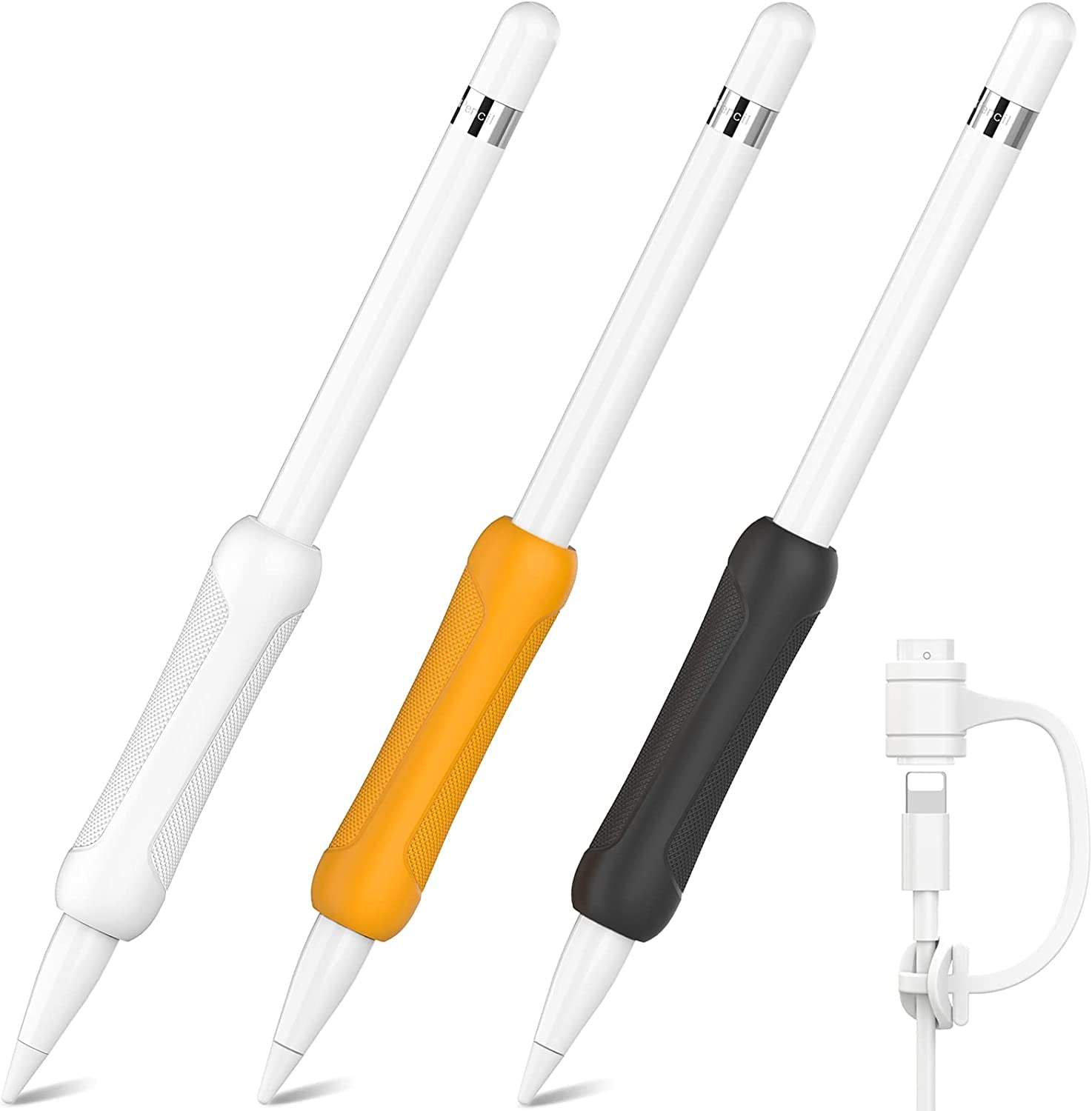 NIUTRENDZ 3 Pack Apple Pencil Grip Silicone Case Accessories Cover Ergonomic Design Sleeve Compatible with Magnetic Charging and Double Tap (Apple Pencil 2Nd Generation, White + Grey + Black)  NIUTRENDZ Orange + Black + White Apple Pencil 1st Generation 