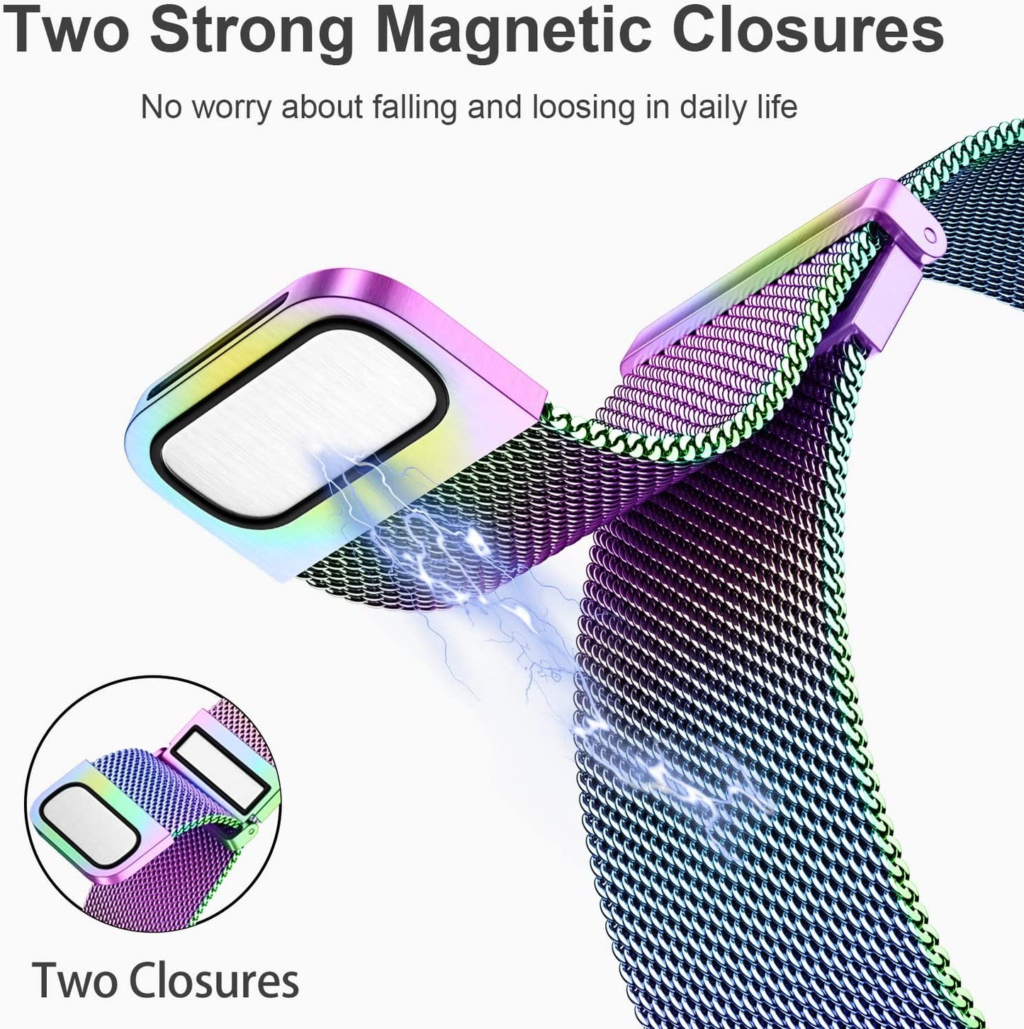 Zedoli Bands Only Compatible with Fitbit Sense 2/Versa 4 and Fitbit Sense/Versa 3 Four Models, Stylish Fashionable Stainless Steel Milanese Metal Loop Wristbands Replacement Bands Women Men, Colorful  Zedoli   