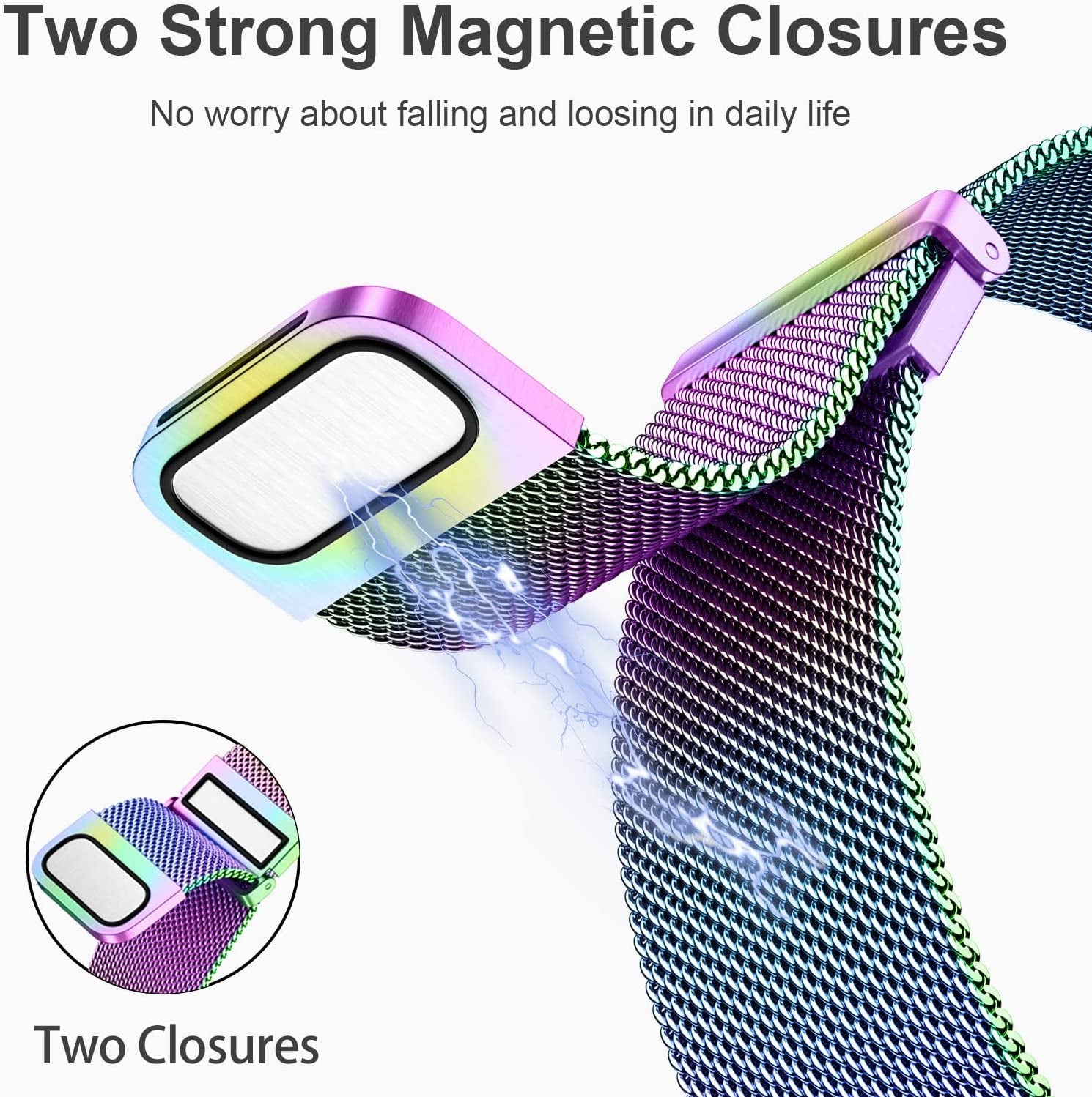 Zedoli Bands Only Compatible with Fitbit Sense 2/Versa 4 and Fitbit Sense/Versa 3 Four Models, Stylish Fashionable Stainless Steel Milanese Metal Loop Wristbands Replacement Bands Women Men, Colorful  Zedoli   