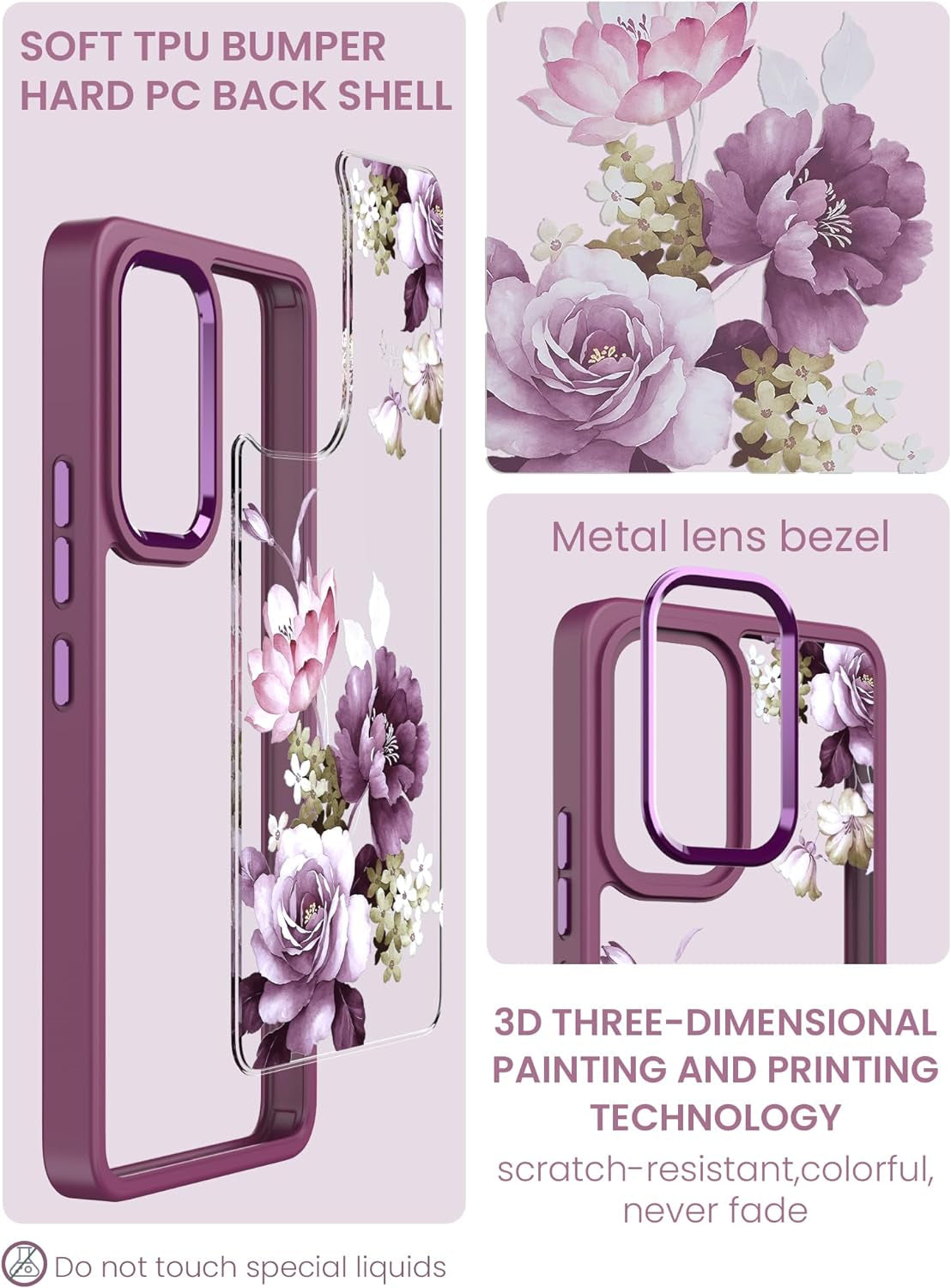 Dretal for Samsung A53 5G Case, Galaxy A53 5G Case + Tempered Glass Screen Protector,Military Grade Drop Tested Hard Back & Soft Edge Slim Flower Women Girls Protective Cover for A53 5G (Purple)  Dretal   