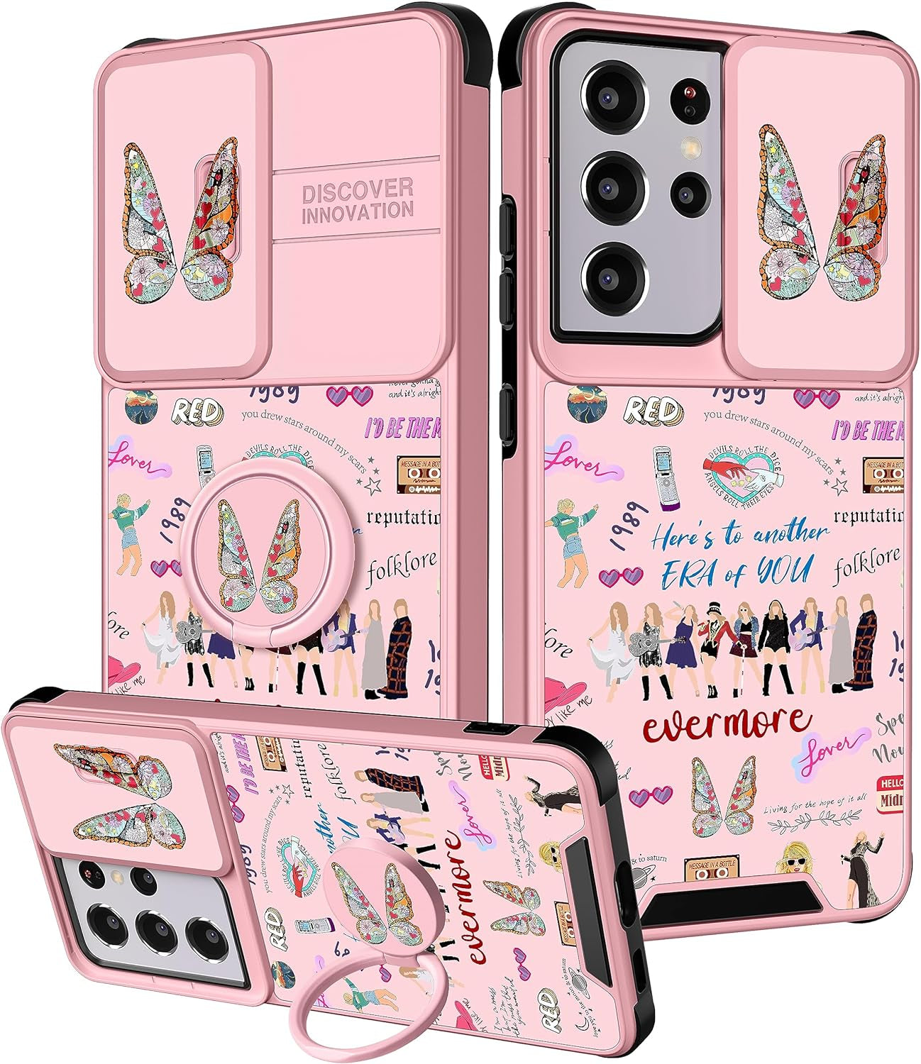 Oqpa for Samsung Galaxy S21 Ultra Case Cute Cartoon S21 Ultra 5G Case for Women Girly Girl Kawaii Funny Unique Cases with Camera Cover+Ring Holder for Galaxy S21 Ultra, Heart Skull  meitong2020 Taile Style  