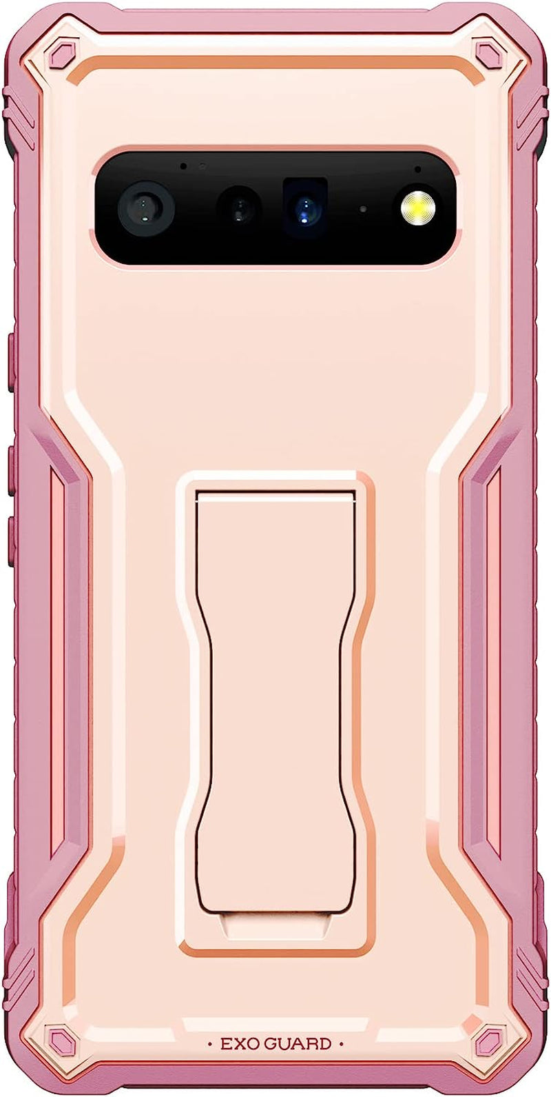 Exoguard for Google Pixel 6 Pro Case, Rubber Shockproof Heavy Duty Phone Case Built-In Kickstand, No Screen Protector (Red)  ExoGuard Pink  