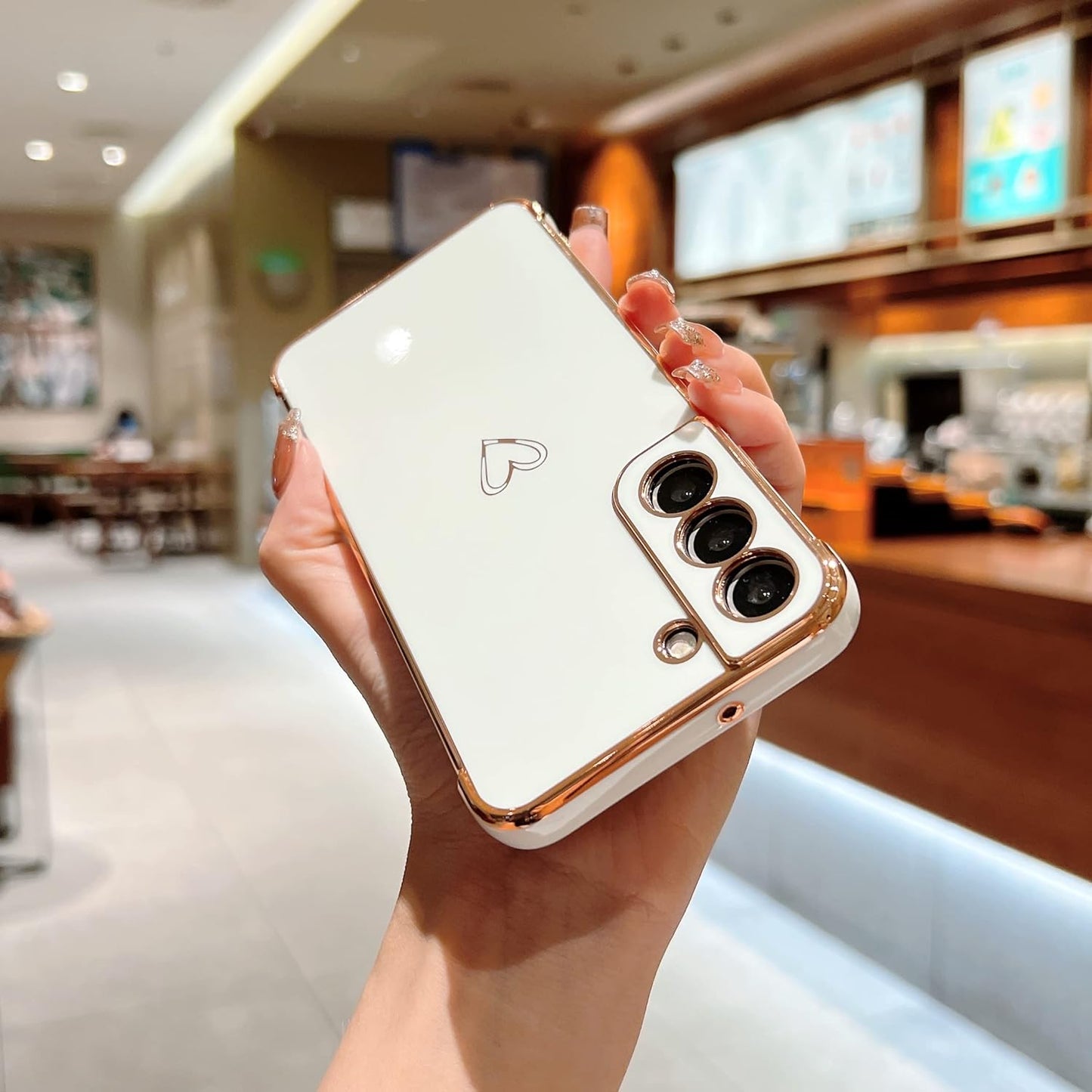 ZTOFERA Designed for Samsung Galaxy S21 plus 5G Case,Cute Plating Edge Love Hearts Pattern with Camera Lens Protection Phone Cover for Girls Women,White  ZTOFERA   