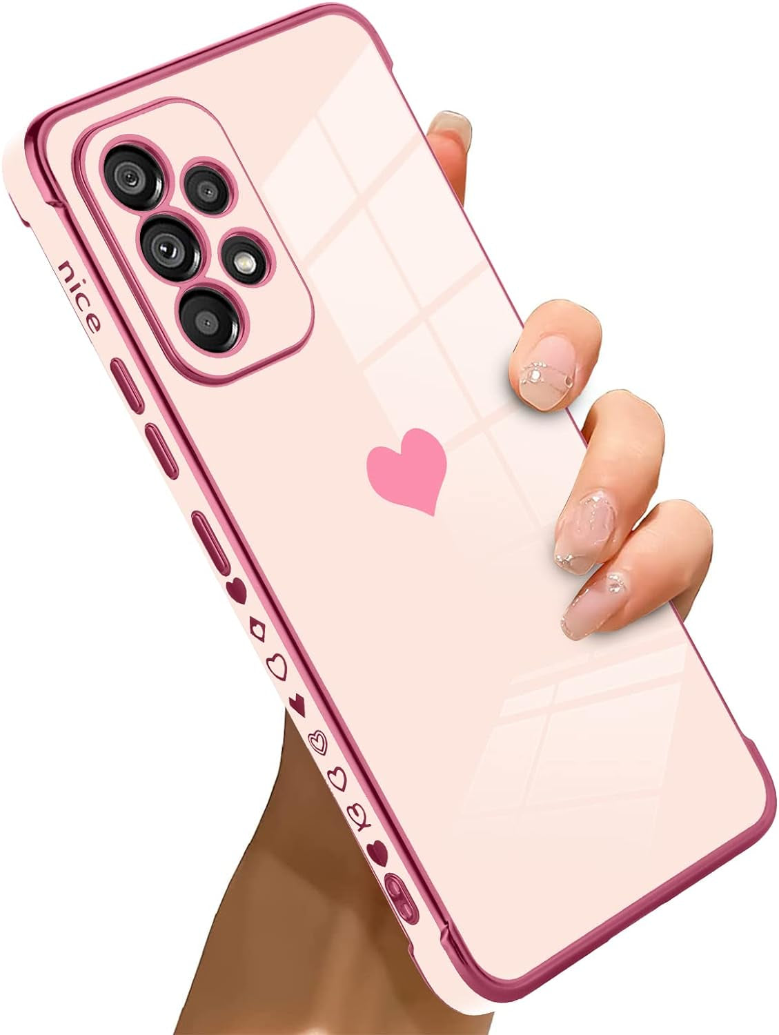 Bonoma Compatible with Samsung Galaxy A53 5G Case Love Heart Plating Electroplate Luxury Elegant Case Camera Protector Soft TPU Shockproof Protective Back Cover Galaxy A53 5G Case -Black  Bonoma Pink  