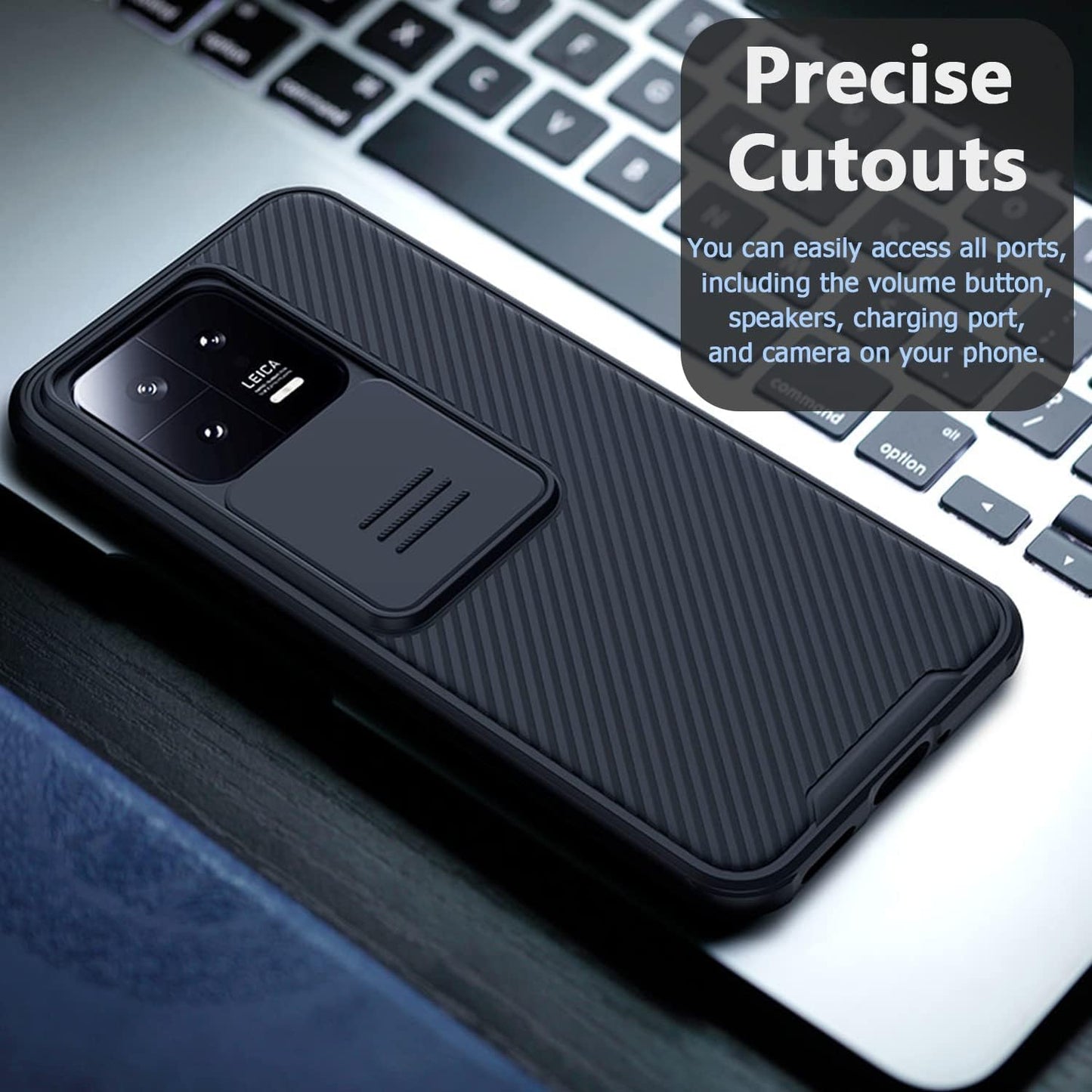 Miimall for Xiaomi 13 Case: Slide Camera Cover, Anti-Slip PC Slim Shockproof Phone Case for Xiaomi 13 5G (6.36") in Black  Miimall   