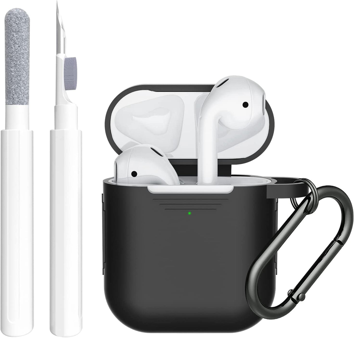 SUPFINE (2 in 1) for Airpod Case Cover, Soft Silicone Protective and Airpod Cleaner Kit Compatible with Airpods 2Nd Generation Charging Case (Light Matcha)  SUPFINE A-Black  