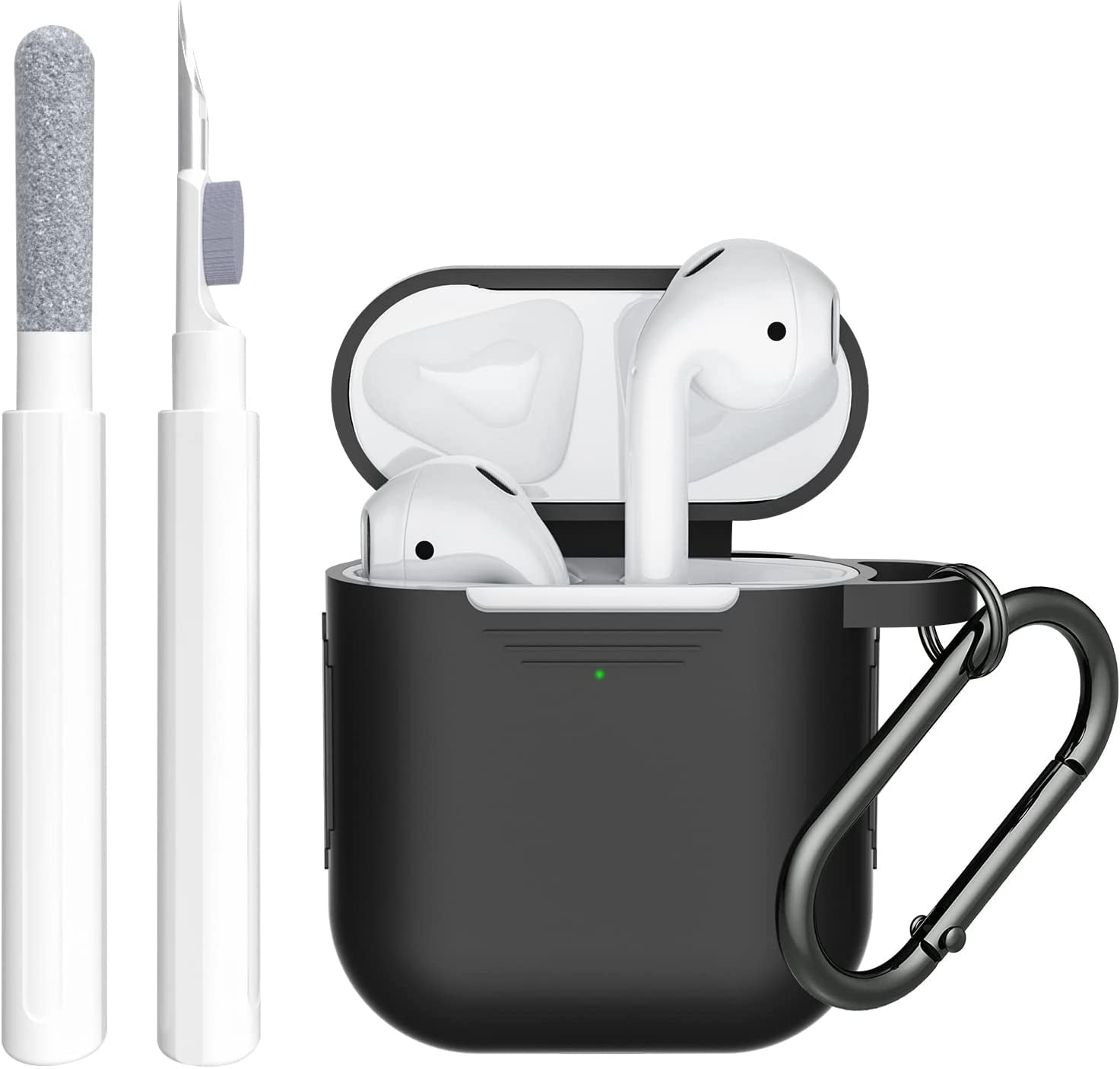 SUPFINE (2 in 1) for Airpod Case Cover, Soft Silicone Protective and Airpod Cleaner Kit Compatible with Airpods 2Nd Generation Charging Case (Light Matcha)  SUPFINE A-Black  