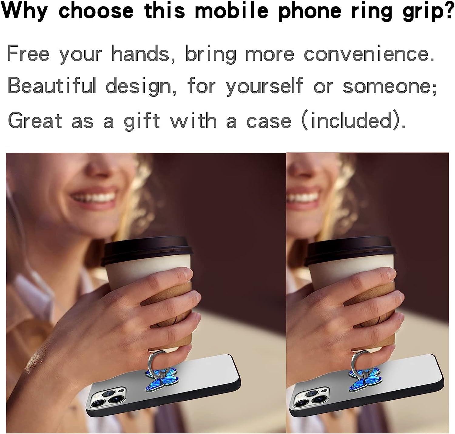 Cavdycidy Bling Metal Cute Butterfly Cell Phone Ring Holder 360°Rotation Finger Stand Kickstand Universal Compatible with All Smartphone(Diamond Deep Blue)  Cavdycidy   