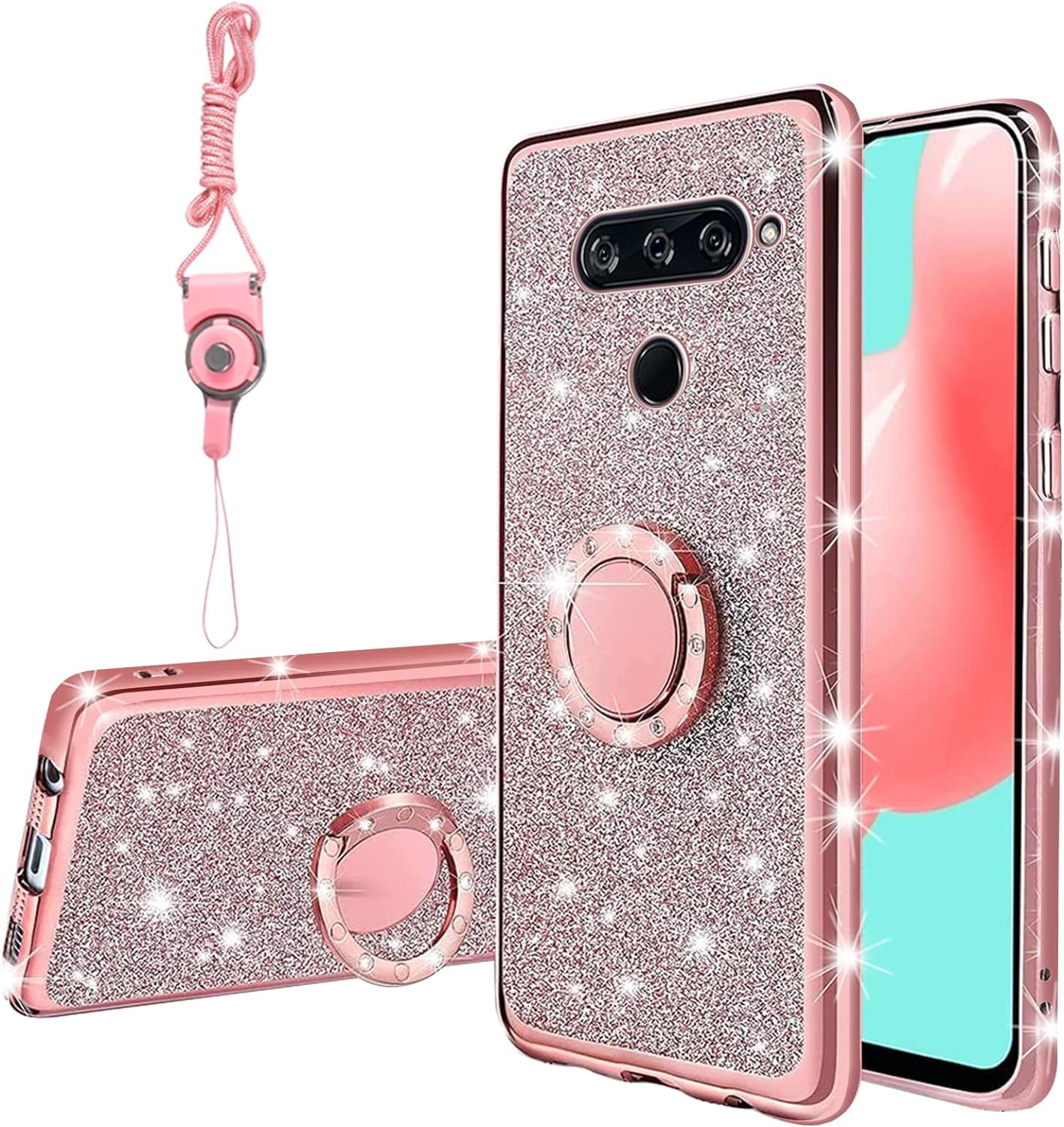 Easyscen Case for LG V40 Thinq, Red Heart Butterfly Cute Girls Phone Case Soft Silicone Clear Case for Girls Women, Thin Slim Lightweight Pro Tective Bumper Cover for LG V40 Thinq - Butterfly  xinchuang Sparkle  